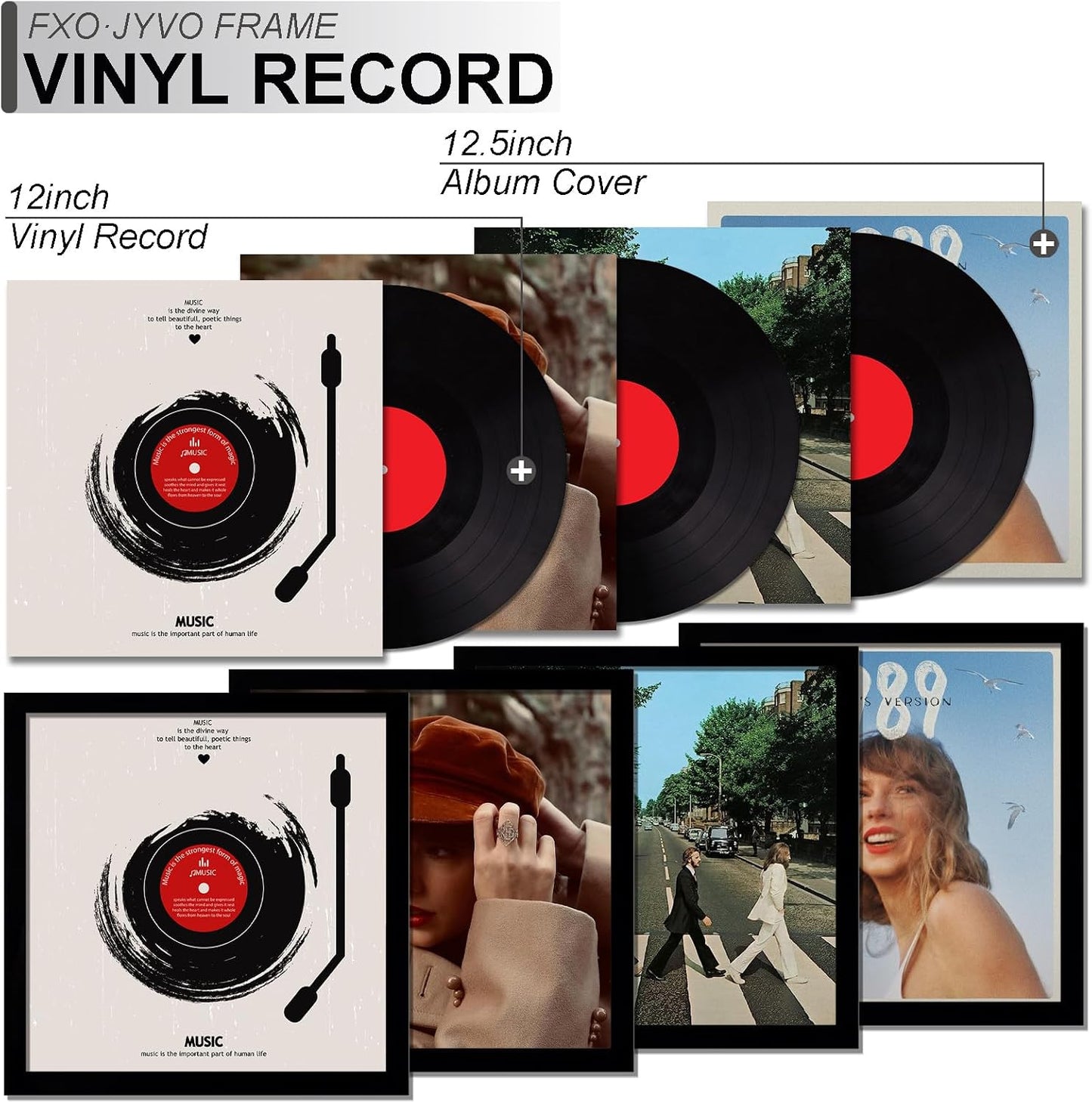 Vinyl Record Frame Display for 12 inch LP with 12.5x12.5 Album Cover | Black 12.5 x 12.5 Frame Light Weight with