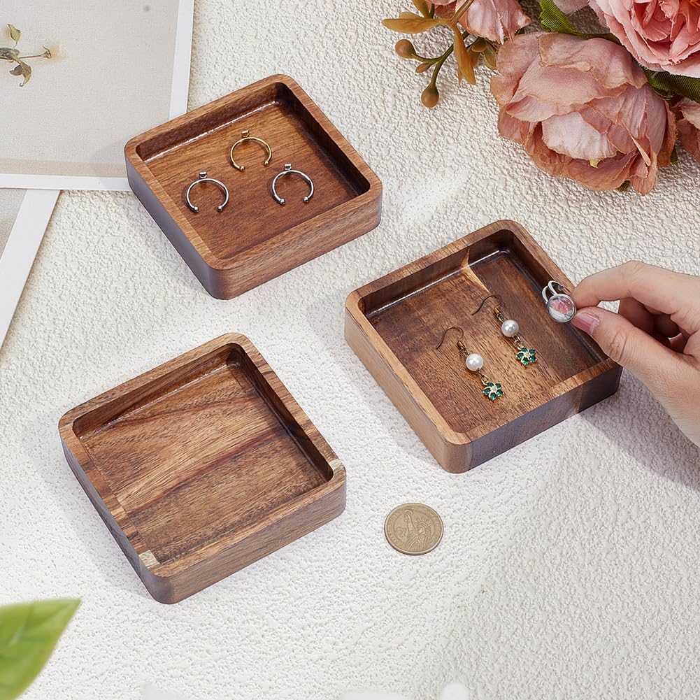 Wood Ring Tray Acacia Wood Decorative Jewelry Tray Small Tiny / Square / 3.9 x 3.9 / Set of 6