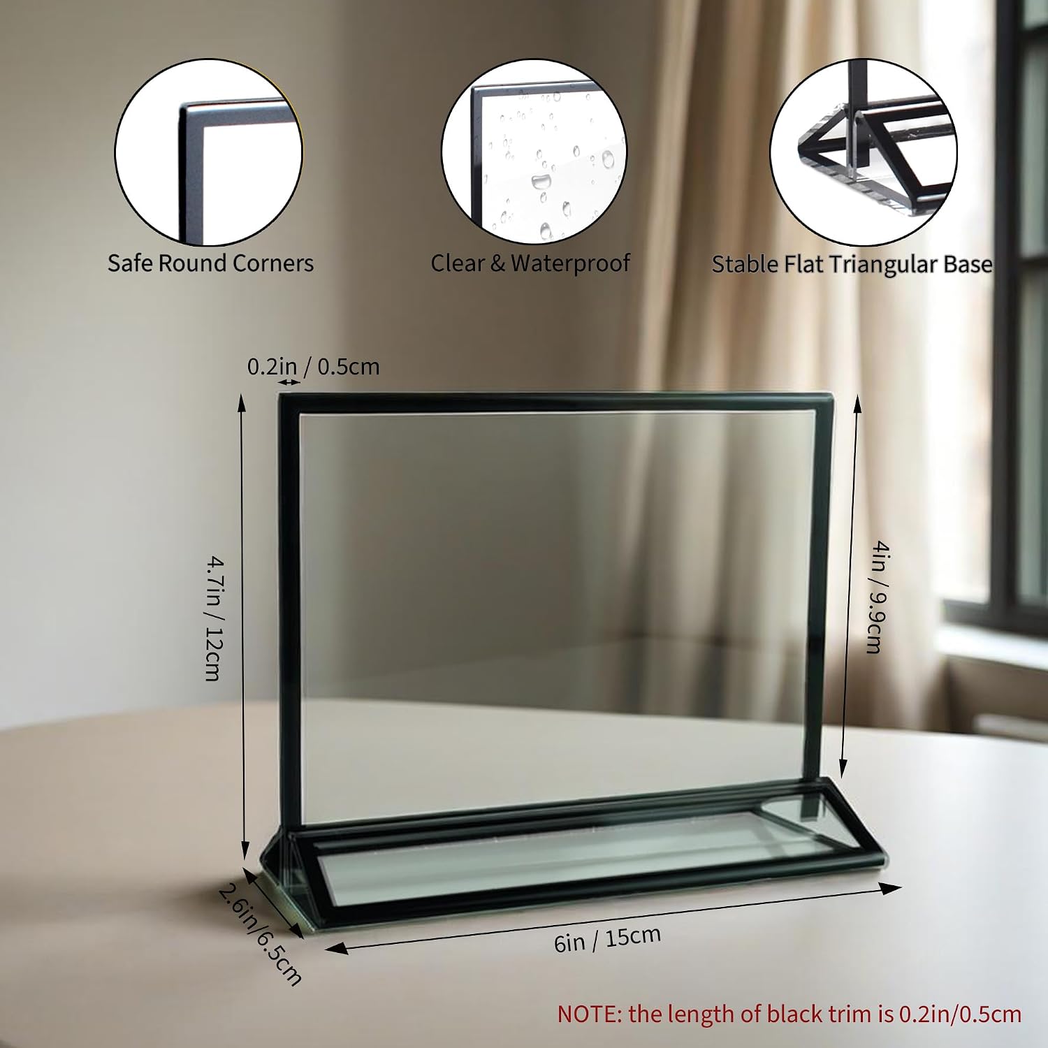 Double-Sided Acrylic Sign Holders / Black / 6 x 4 / Horizontal Inches / Set of 6