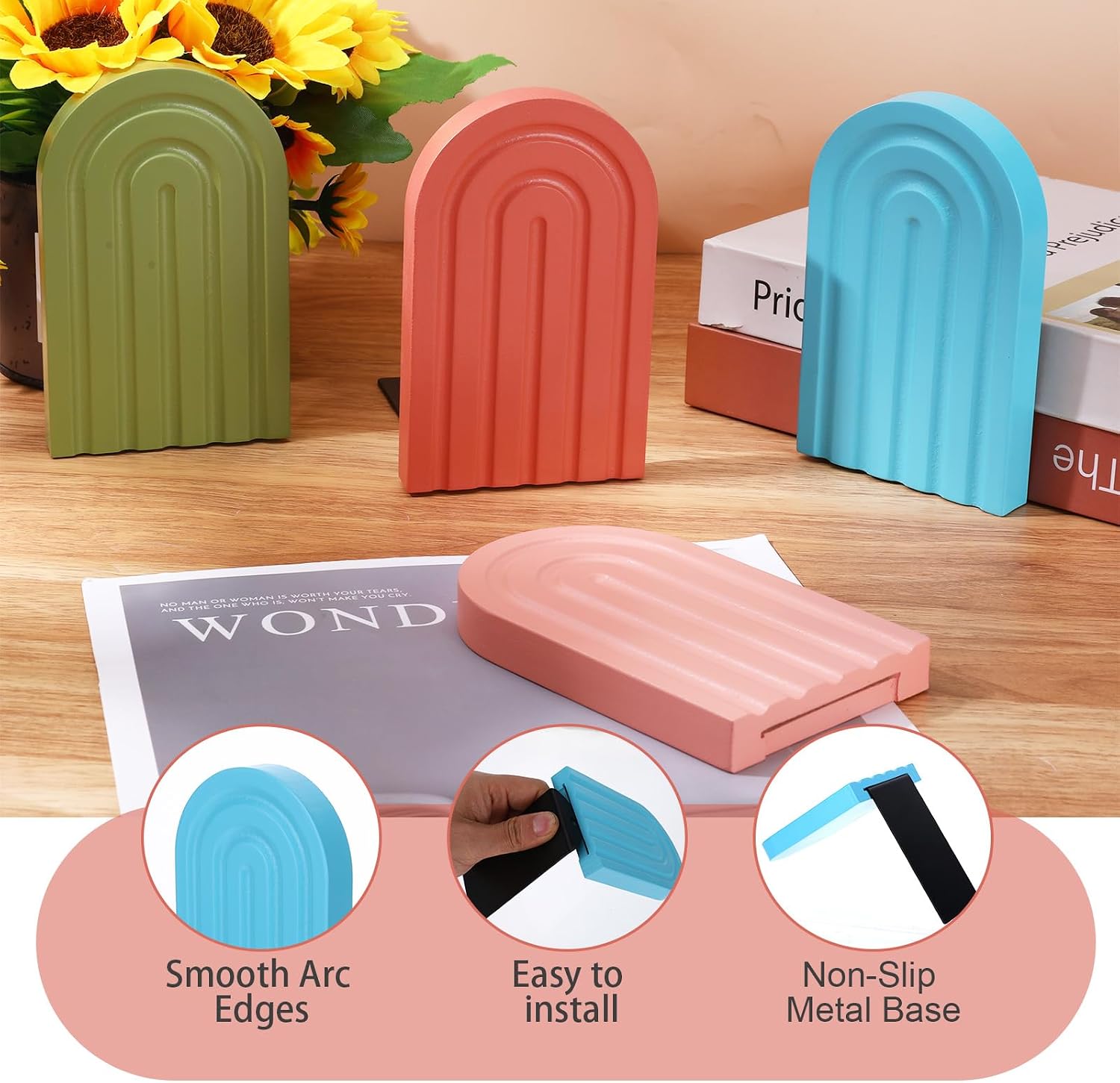 Boho Arch Wooden Rainbow Bookends Book Ends / Desert Pastels / Set of 4