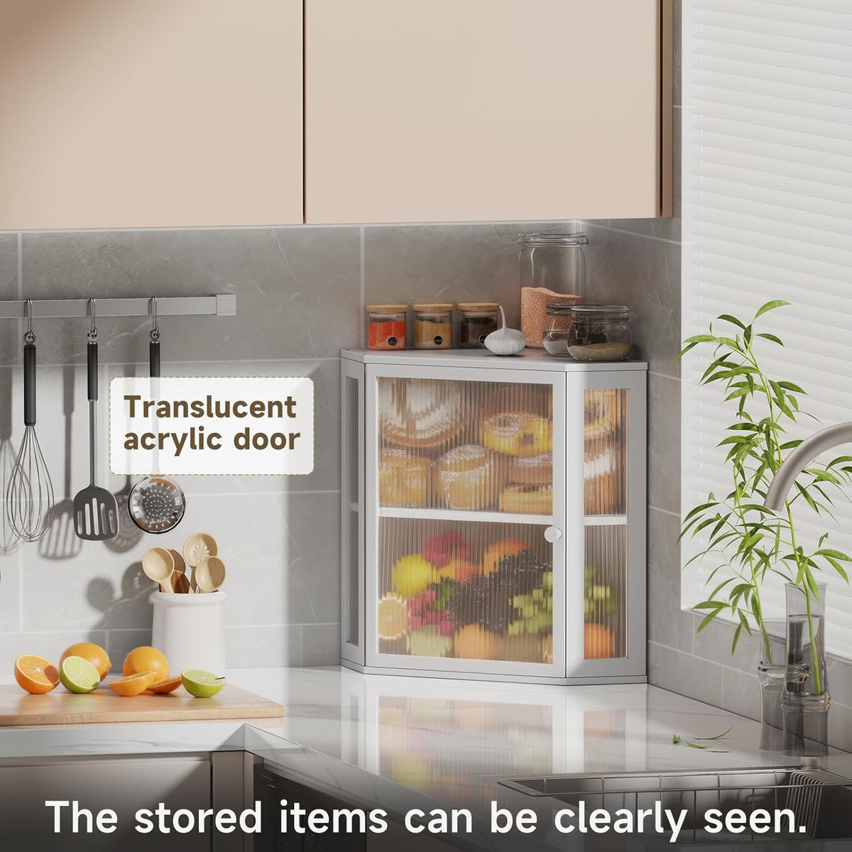 Corner Bread Box for Kitchen Countertop,Bread Storage (White, Extra Large) | Double Layer Large Capacity Bamboo Bread
