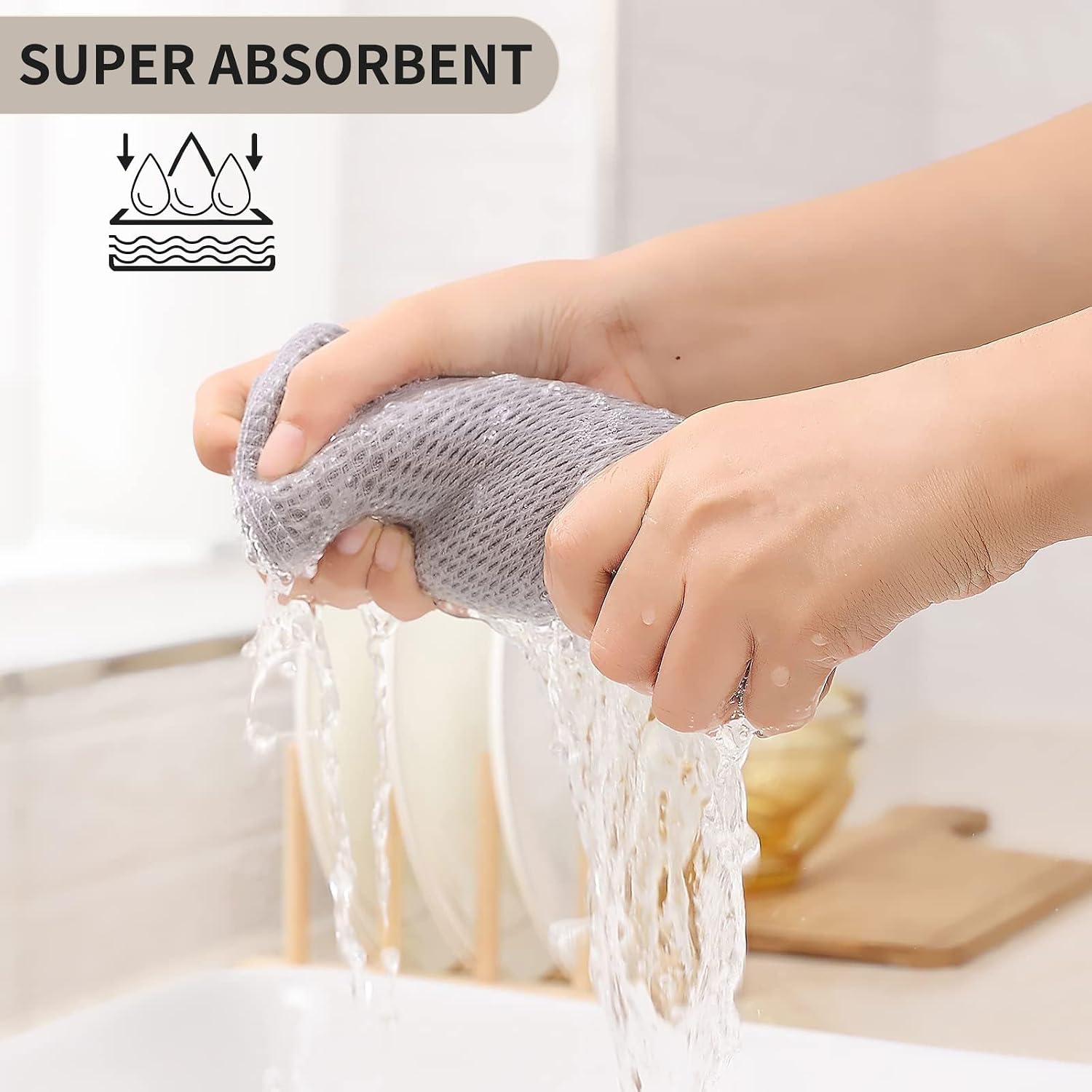 Kitinjoy 100% Cotton Waffle 8-Pack Kitchen Towels, 13" x 28", Light Grey | Super Soft, Ultra-Absorbent, Fast Drying