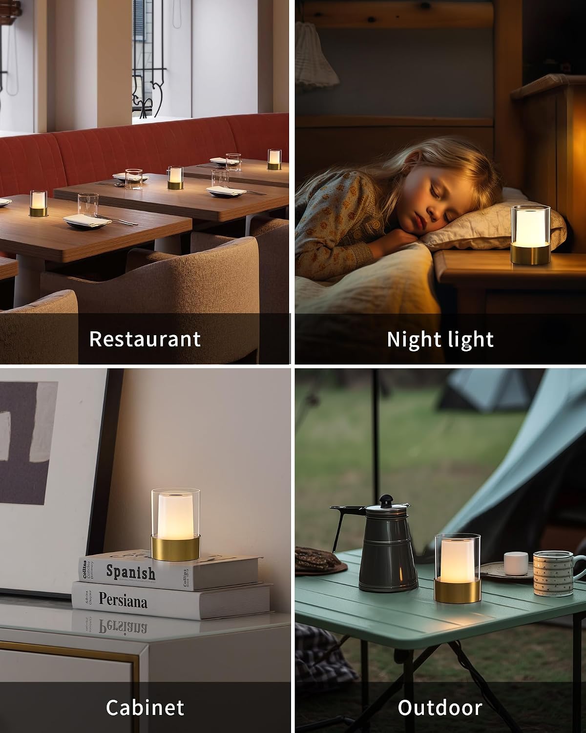 4" Bronze Cordless Table Lamp Set of 2, Outdoor Rechargeable Lamp | LED, Battery Operated, Portable, Touch Night Light