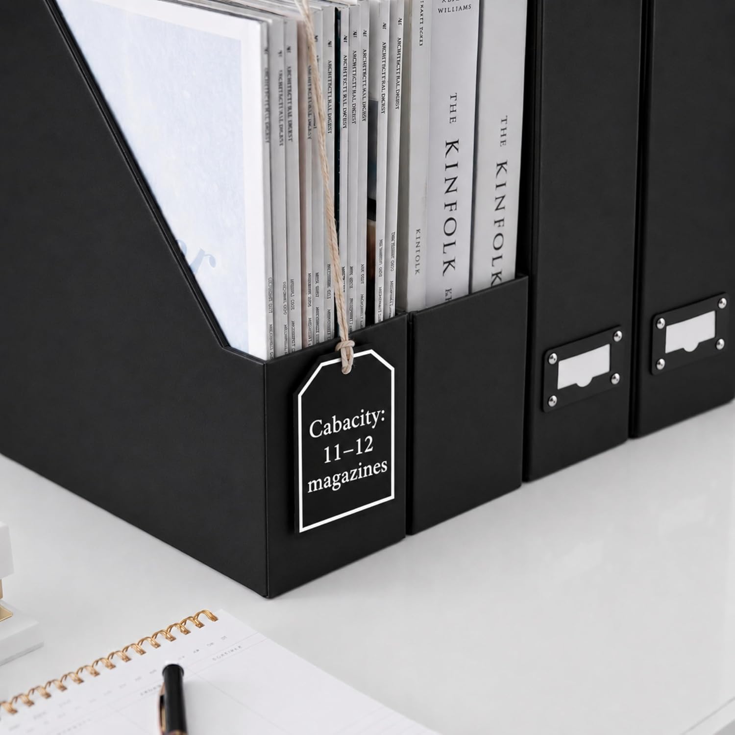 BLU MONACO Foldable Black Magazine File Holder | Set of 6 Cardboard Desk Organizer Boxes | Vertical Magazine File