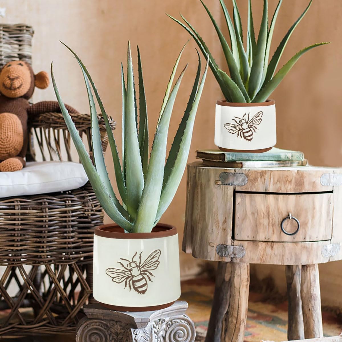 YBX Terracotta Pots / 6+4 Inch / White Bee