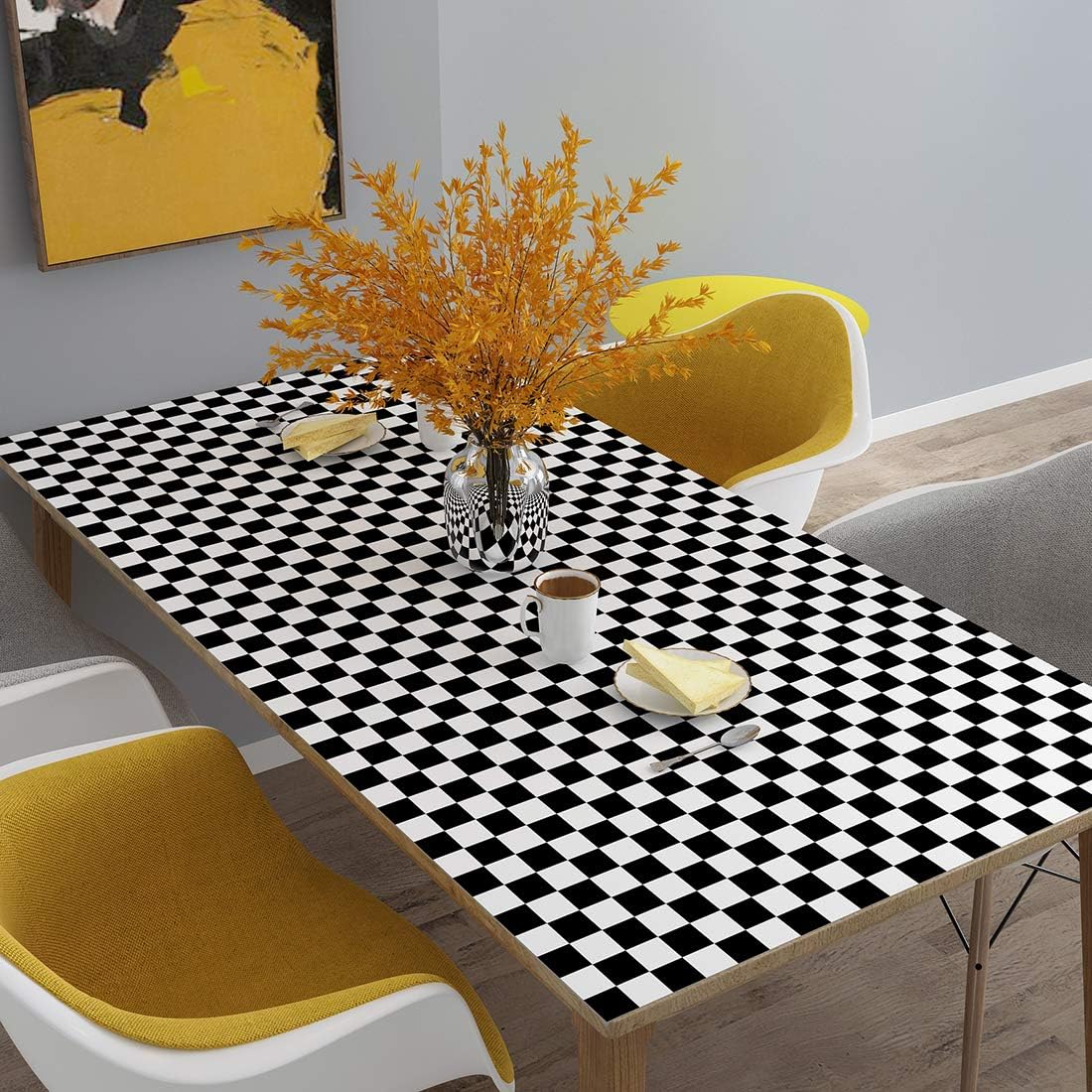 Checkered Peel and Stick Wallpaper Black and White Contact Paper / 12 x 317 / Black/white