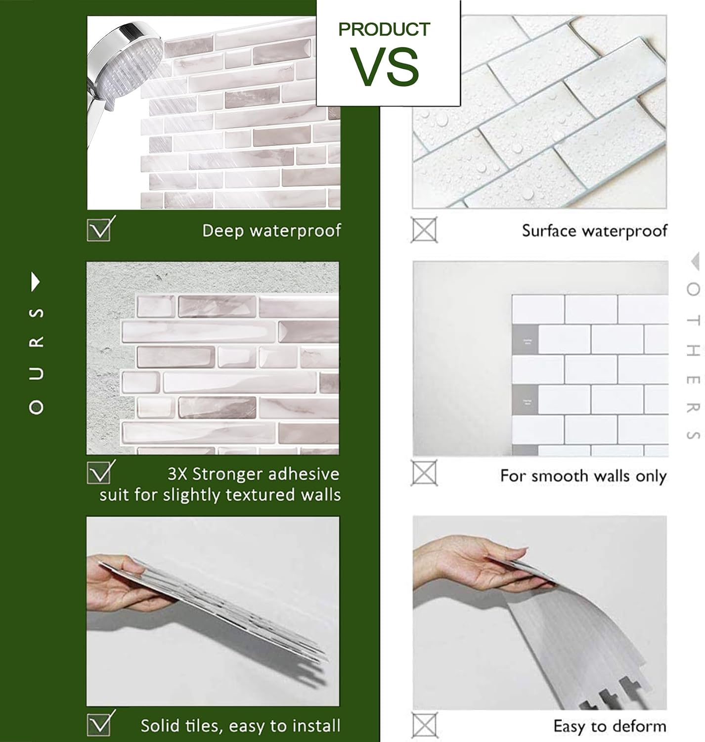 3D Self Adhesive Peel and Stick Tile Backsplash / Warm Greige / 12 x 12 / Set of 10