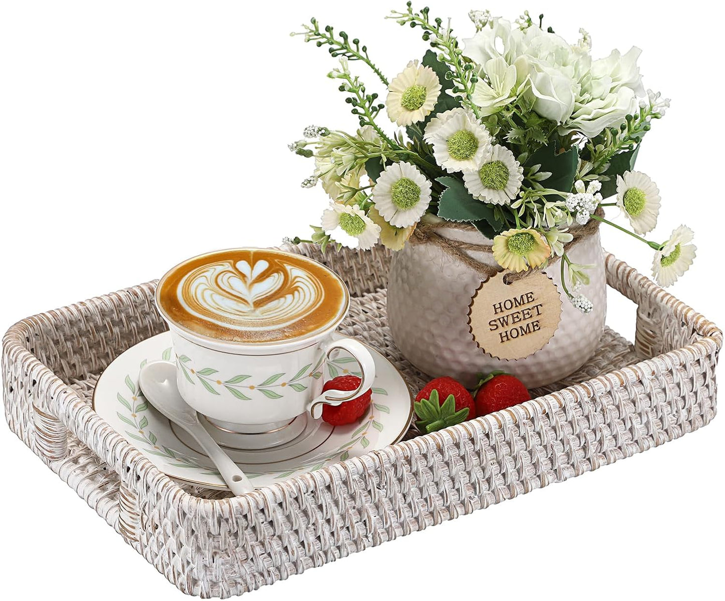 Hand Woven Tray / 11.8 x 7.8 x 1.9 / Whitewash