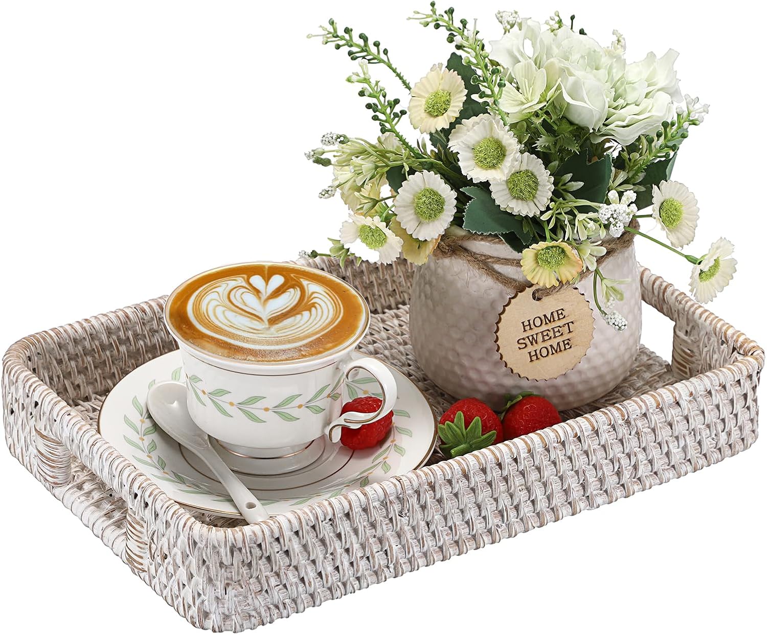 Hand Woven Tray / 11.8 x 7.8 x 1.9 / Whitewash