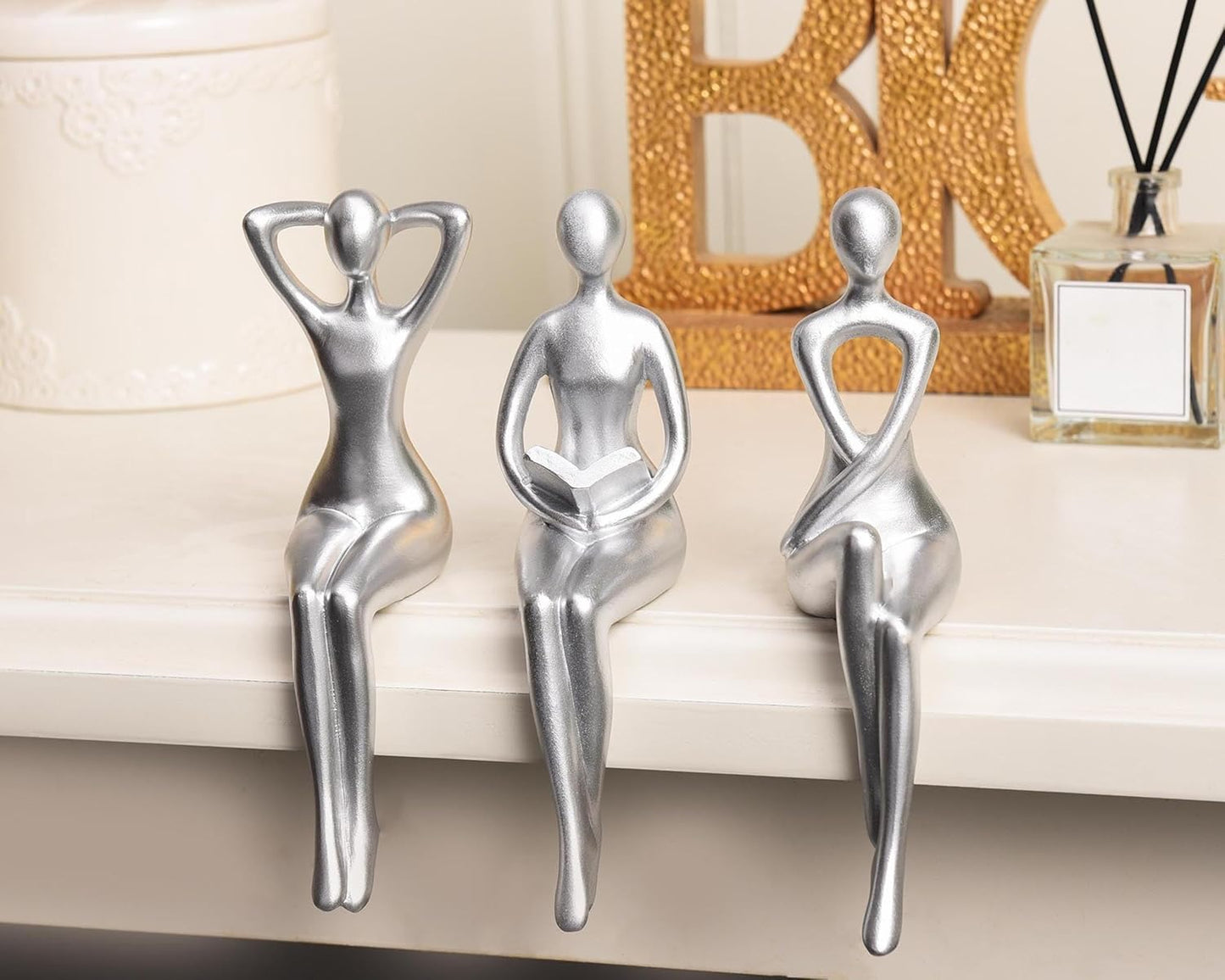 Thinker Statue Office Desk Decor / Silver