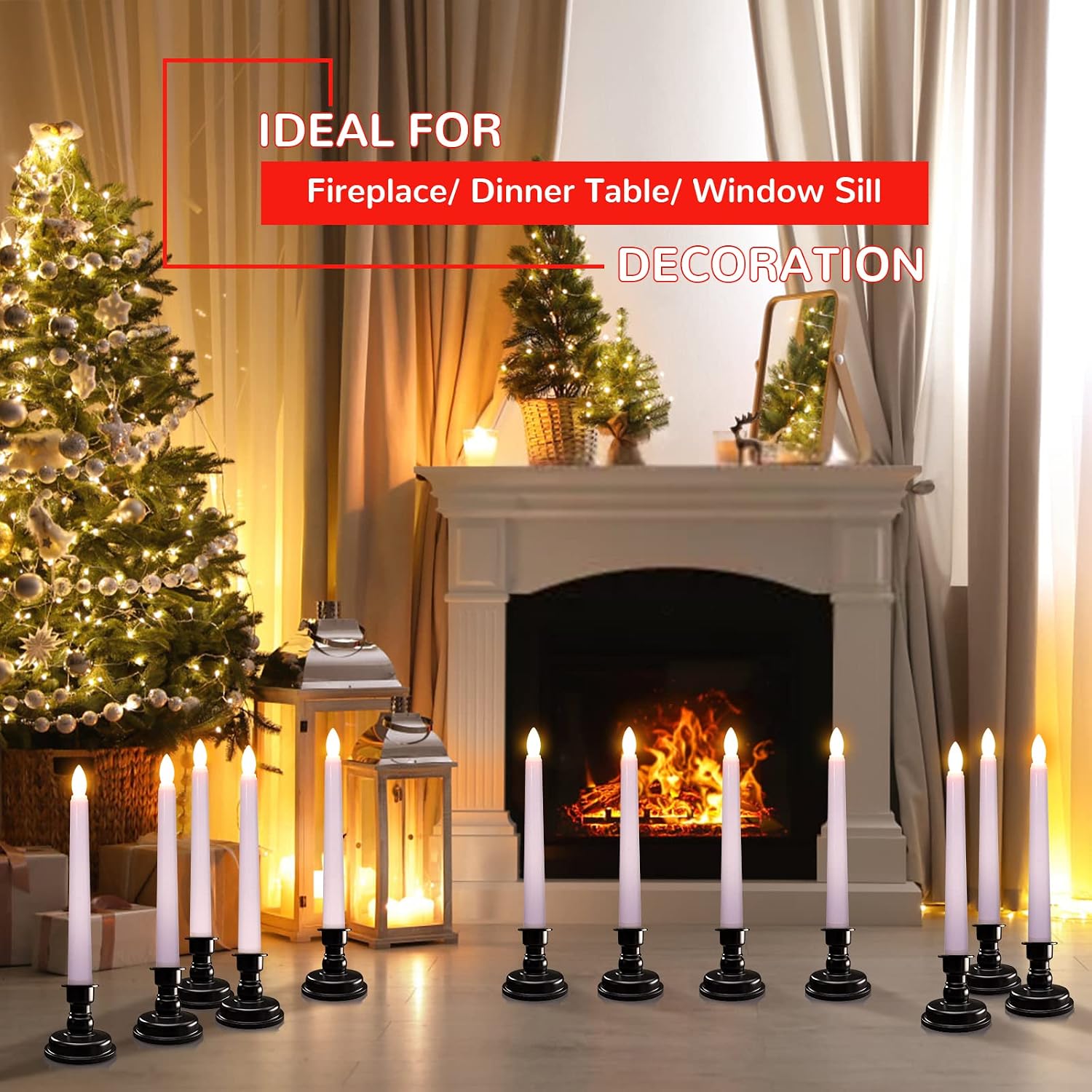PChero LED Taper Candles with Remote Timers, 6 Pack | Flameless, Battery Operated, Flickering, Candlestick Holders