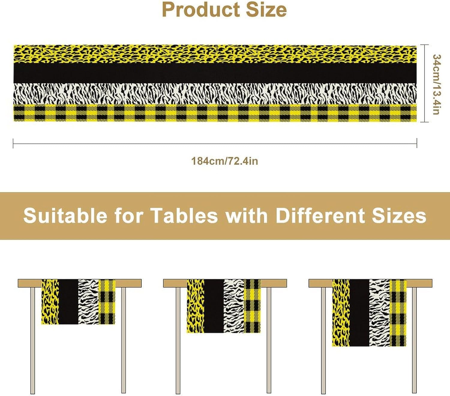 Leopard Print Table Runner Yellow Black Zebra Stripe Cheetah Print African Wildlife Pattern Geometric Splice Pattern