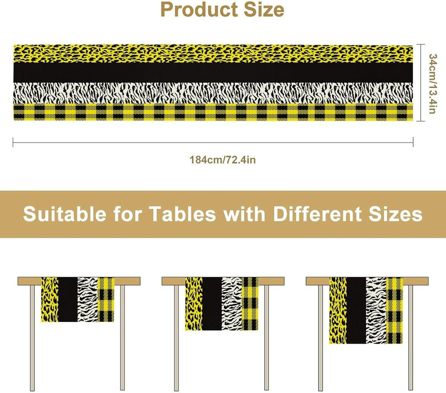 Leopard Print Table Runner Yellow Black Zebra Stripe Cheetah Print African Wildlife Pattern Geometric Splice Pattern