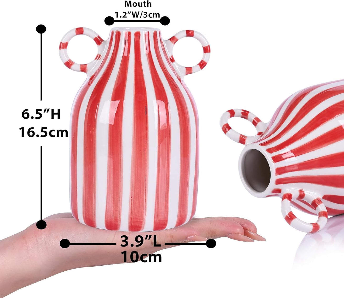 Ceramic Red and White Striped Vase / Red White
