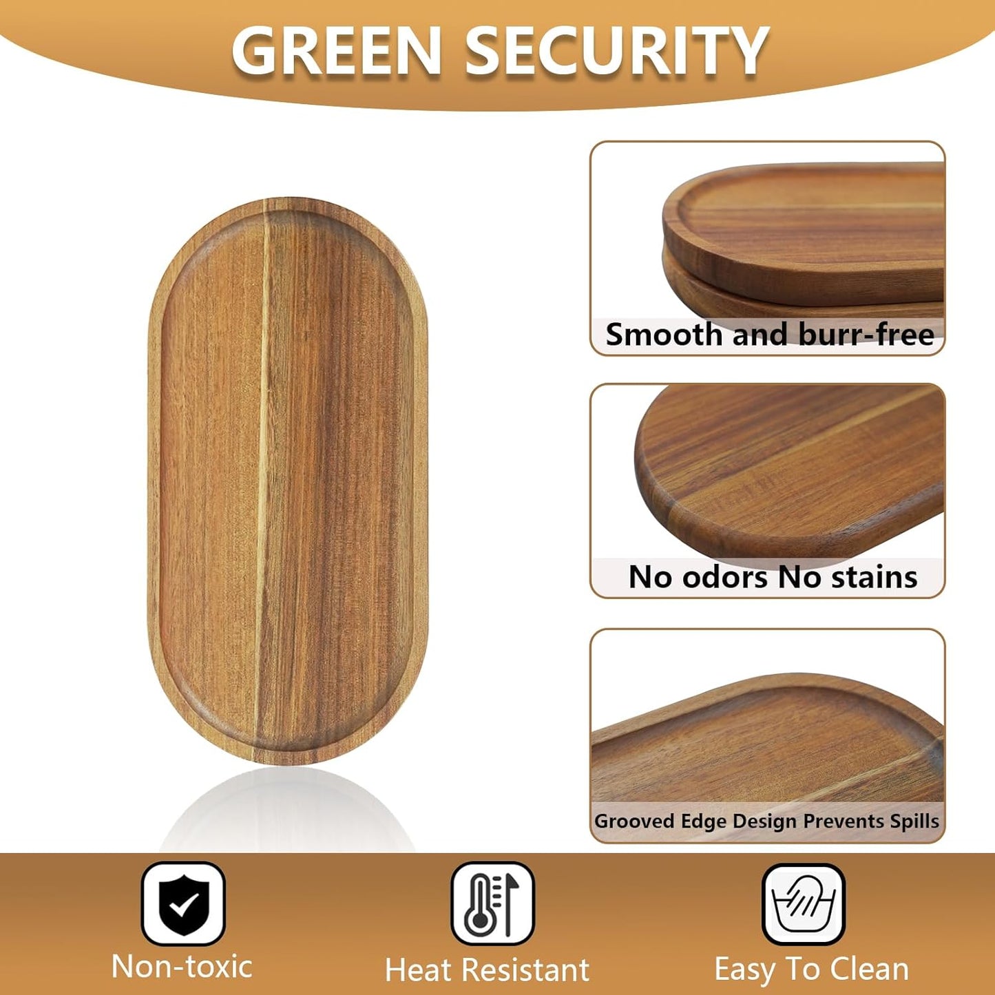 Small Acacia Wooden Tray Rustic Wood Serving Trays Bulk Boards Oval / 11.8 x 6 x 0.8 / Set of 2