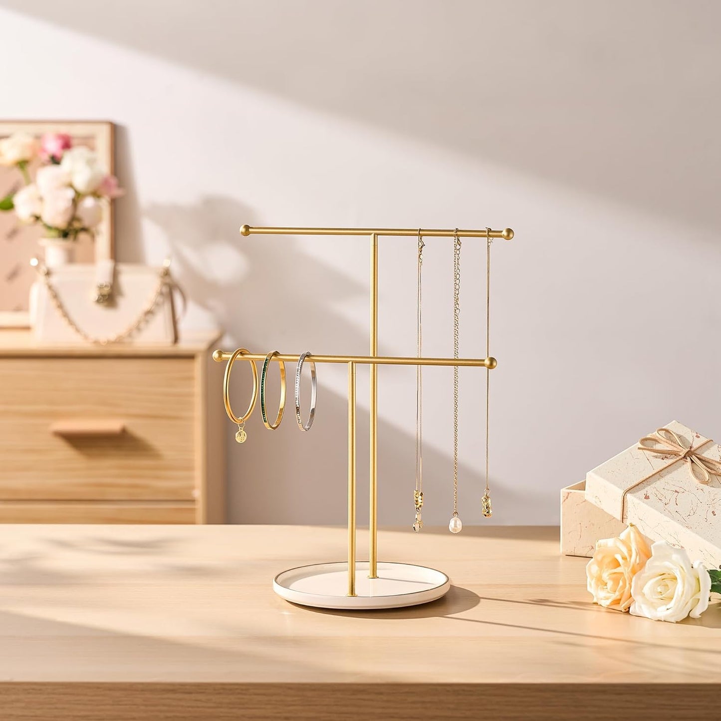 Ceramic Tray / Gold Jewelry Holder Stand / White Tray Gold Bar