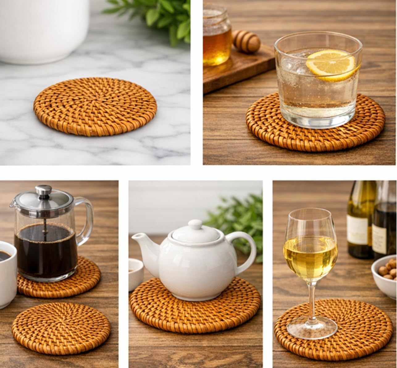 Coaster Set Without Holder / 5 Inches / 5" Without Holder / Natural / Set of 6