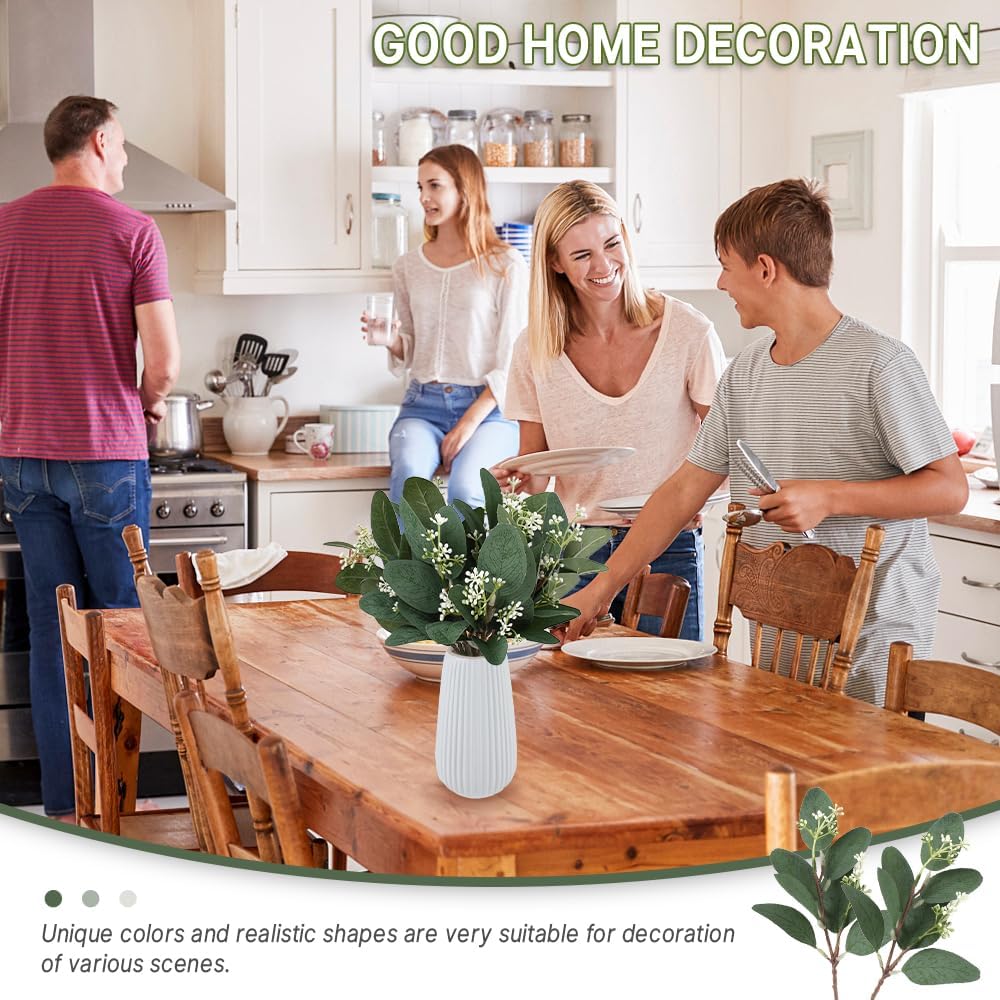 Faux Eucalyptus Branches Greenery / White / Set of 12