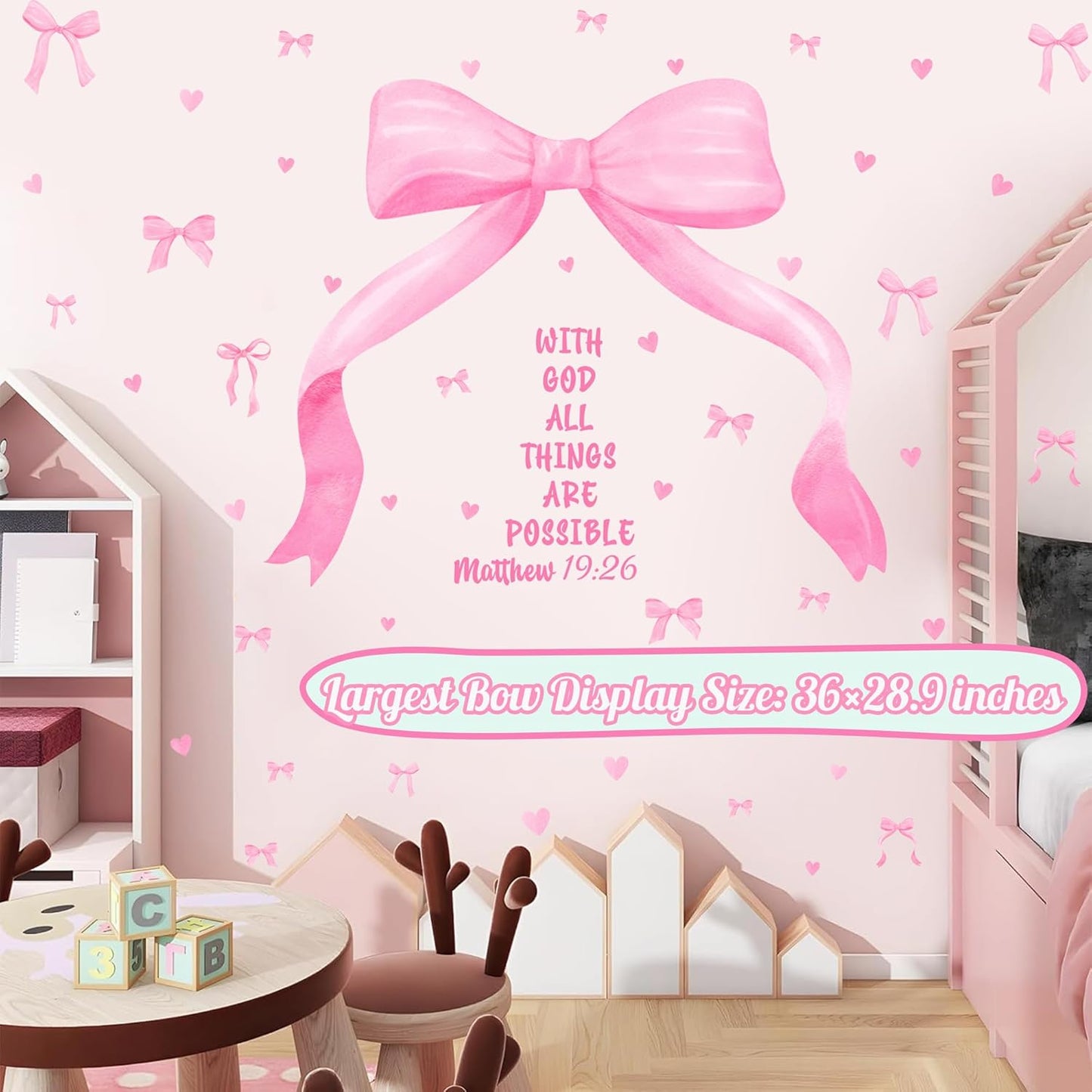 Large Watercolor Girls Room Wall Decals Pink Bow Wall Stickers Peel and Stick Pastel / Pink Bowtie