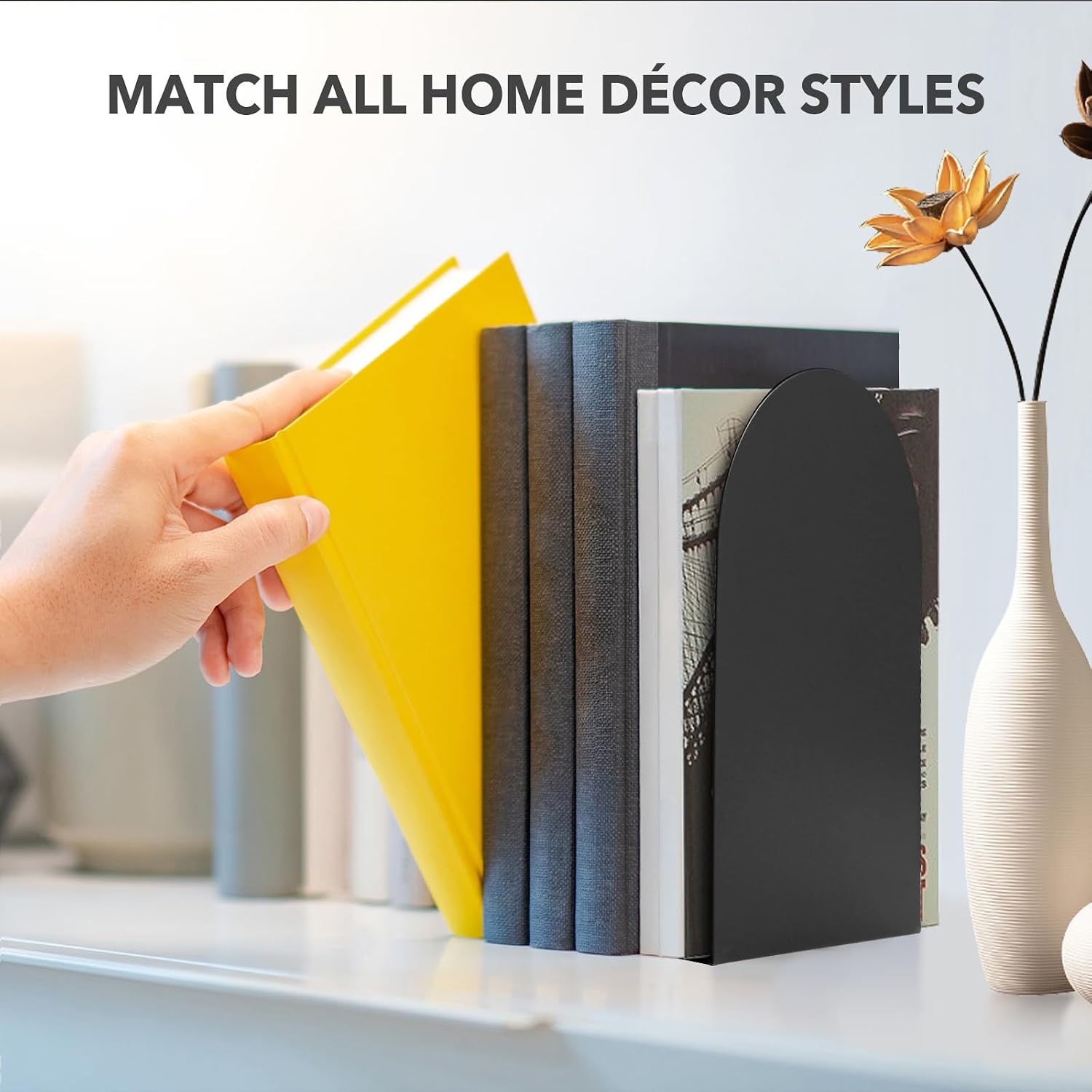 Metal Book Ends / Black / Set of 6