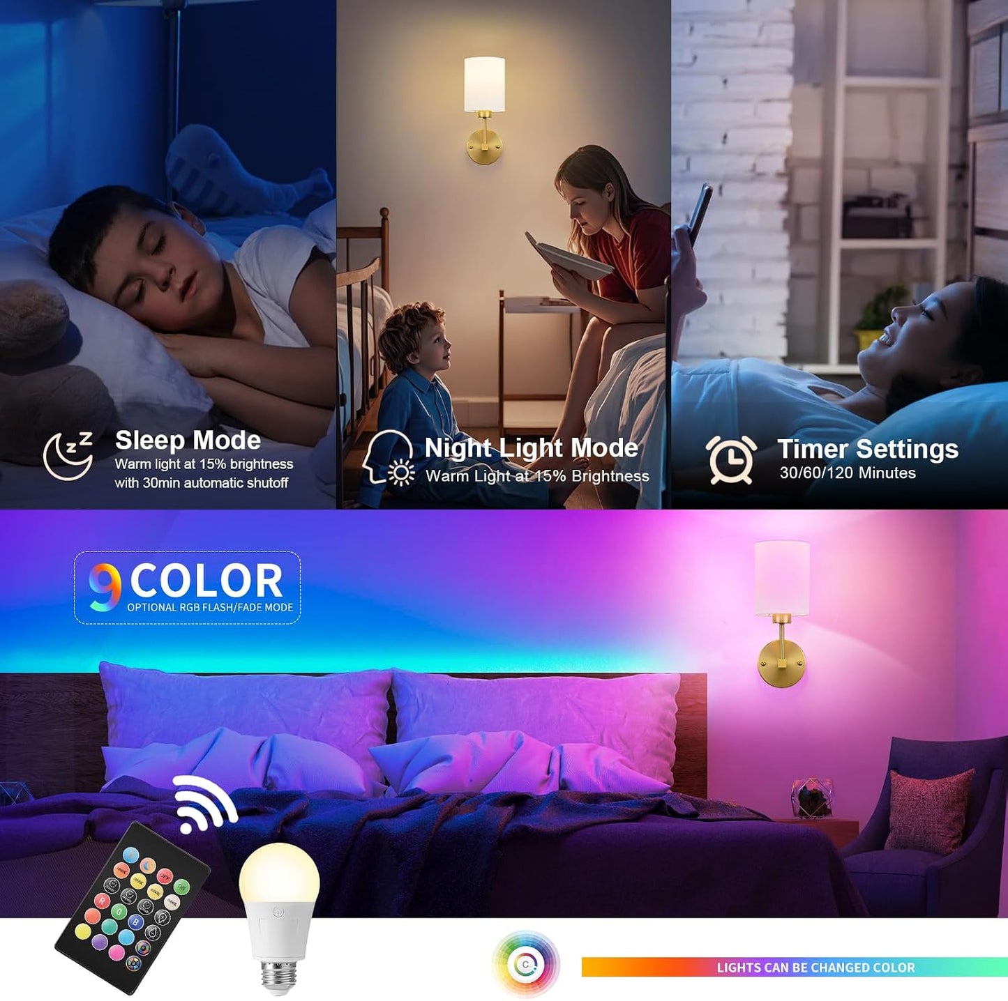 KARTOOSH Battery Operated Wall Sconce Set of Two, Dimmable 4CCT, RGB, Timer | Rechargeable Wireless Wall Decor Light