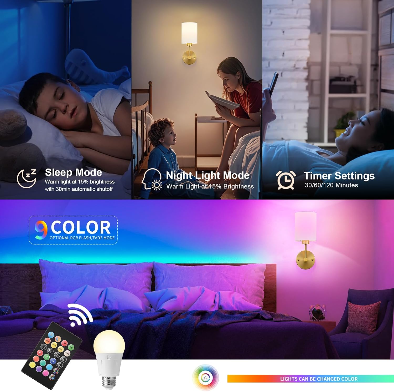 KARTOOSH Battery Operated Wall Sconce Set of Two, Dimmable 4CCT, RGB, Timer | Rechargeable Wireless Wall Decor Light