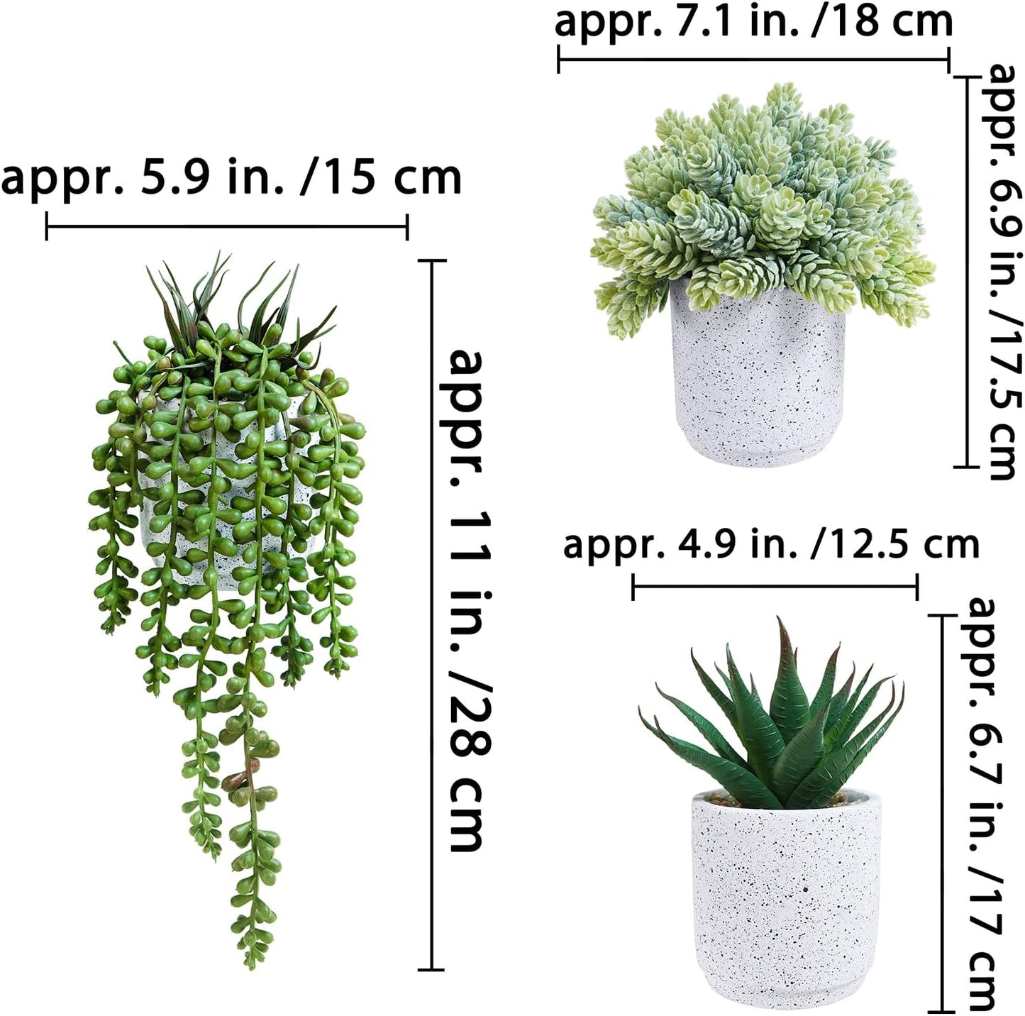 Artificial Potted Succulent Plants in Cement Planters Faux Aloe Hops String / White / Set of 3