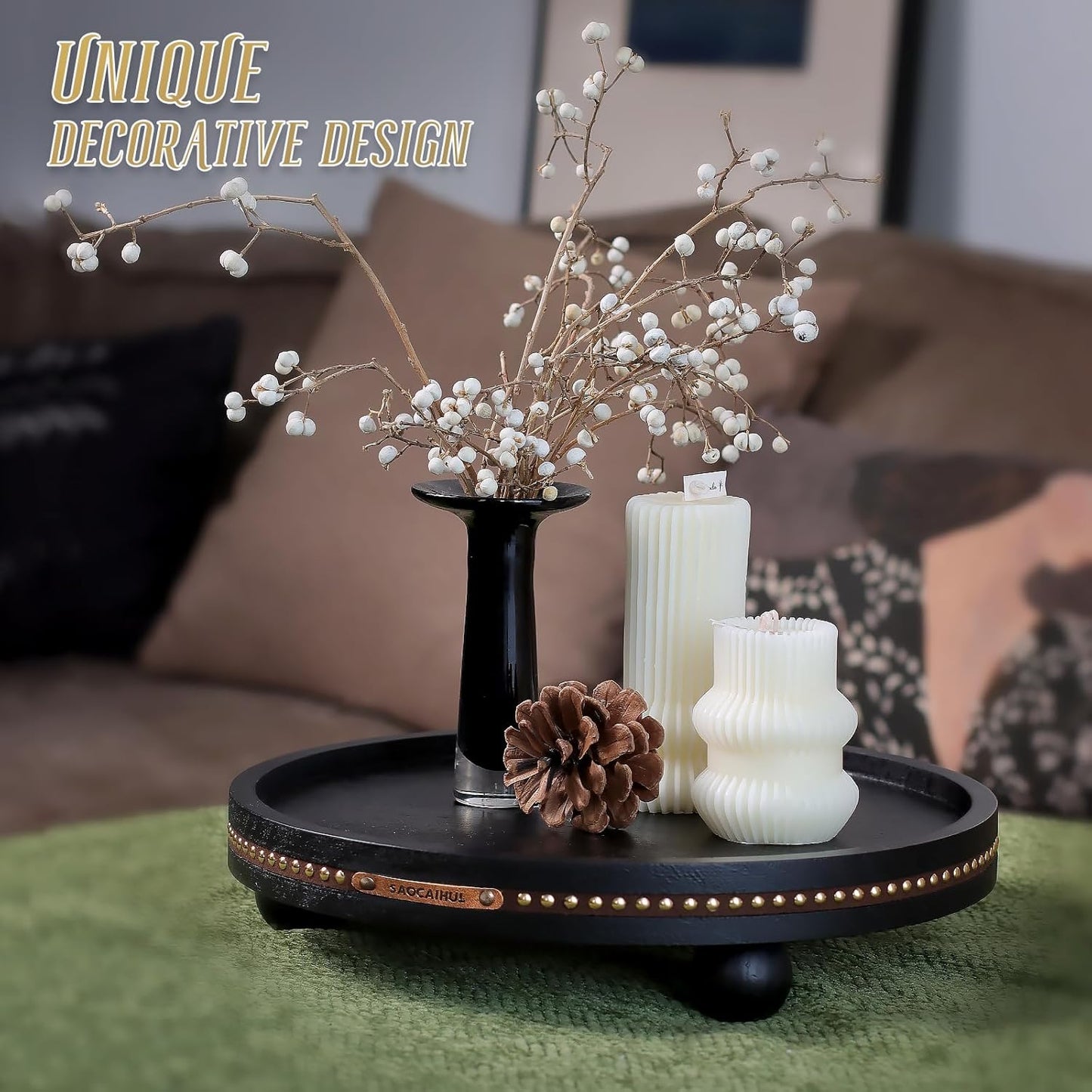 Farmhouse Decorative Round Tray / Black / 11.81 Inch