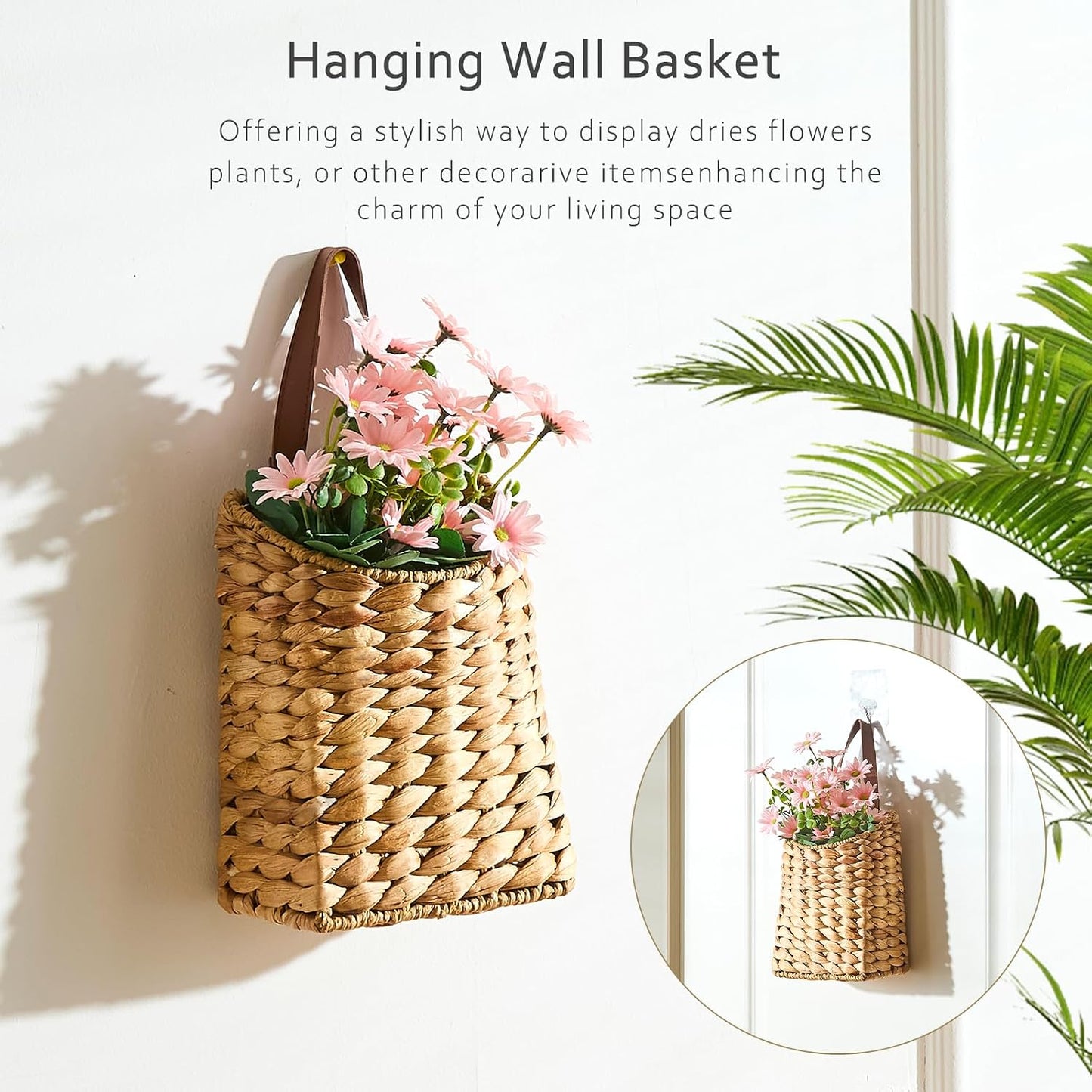 Wall Hanging Pocket Basket Portable Storage Basket Decorative Boho Mounted / Water Hyacinth