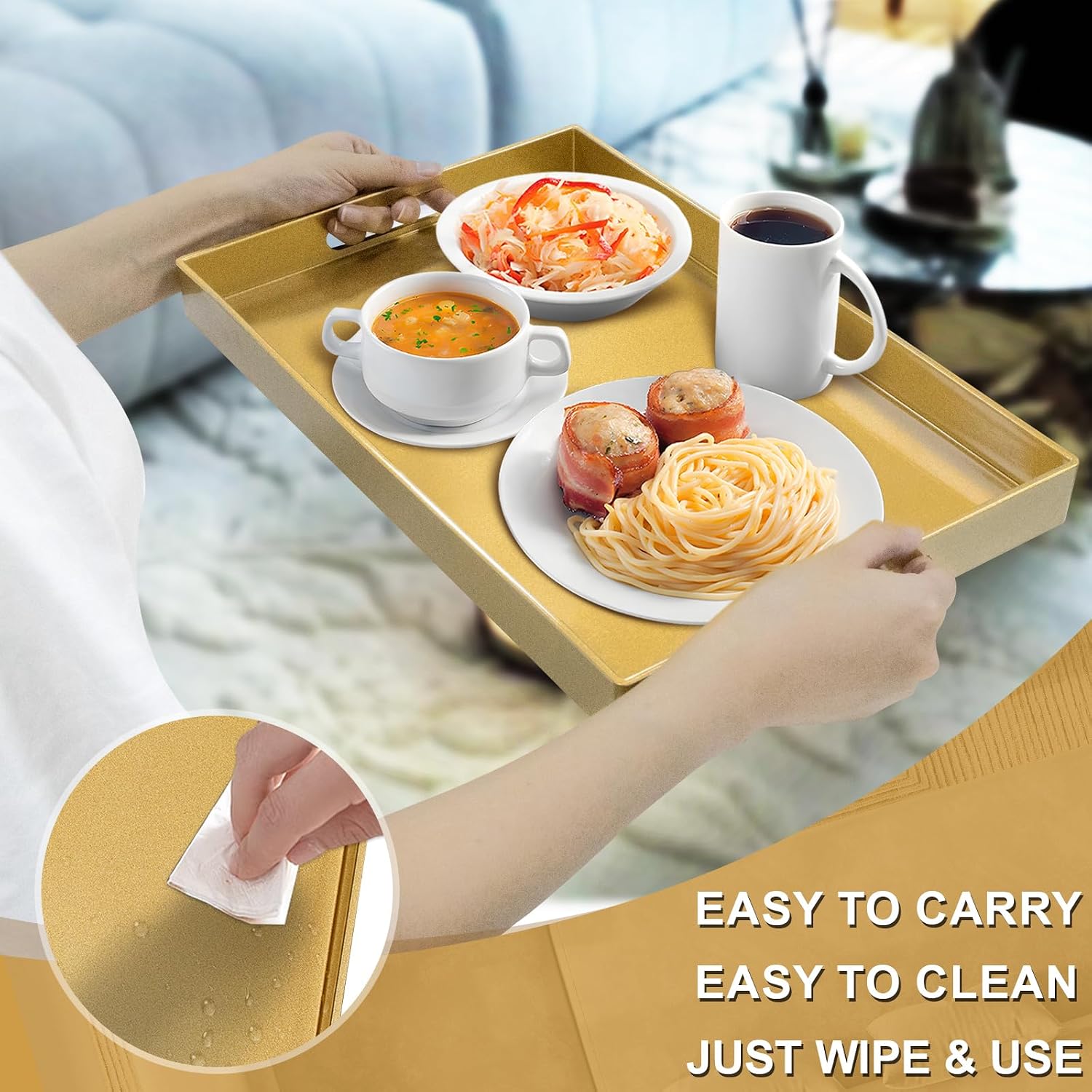 Modern Serving Tray / 15.8 x 10.2 x 1.4 / Gold