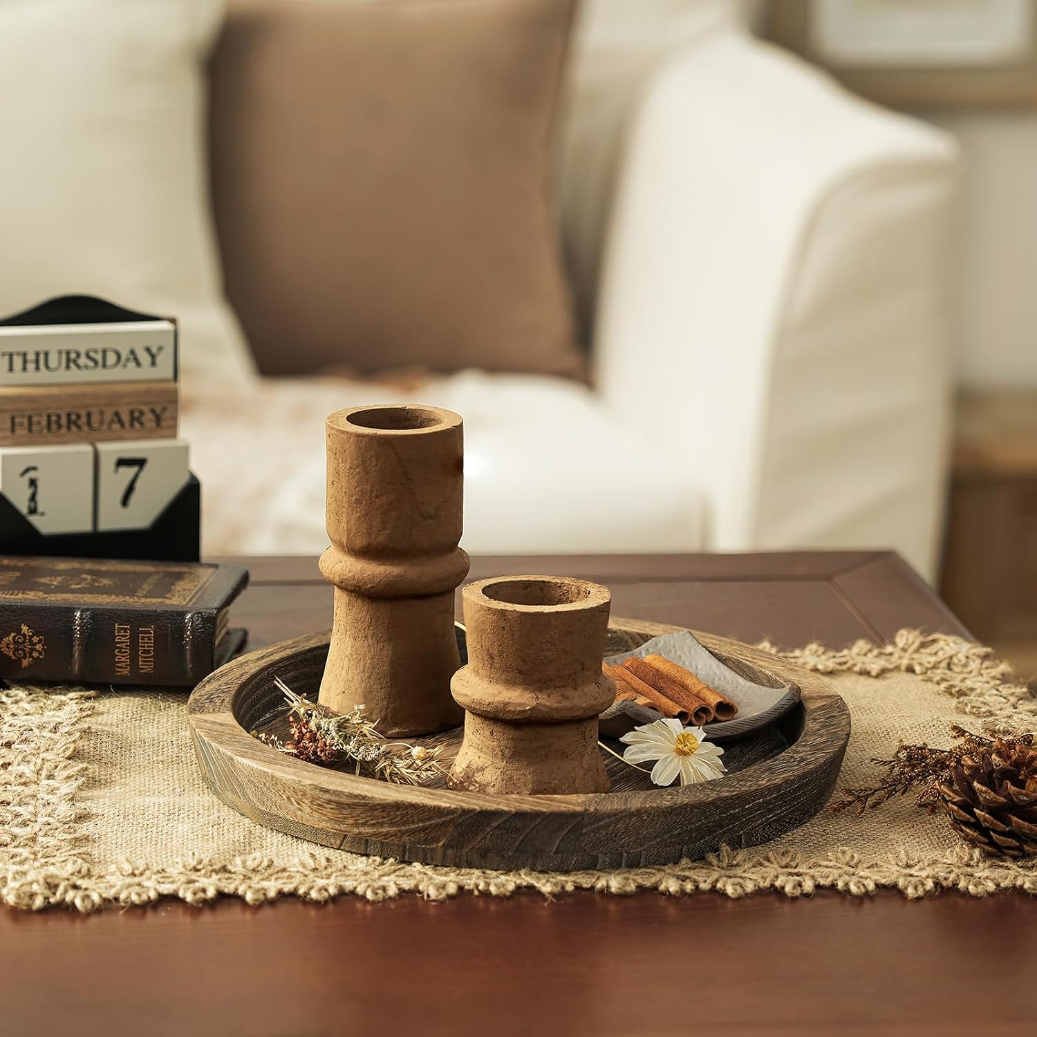 Farmhouse Wooden Candle Tray / Rustic / 11 Inch