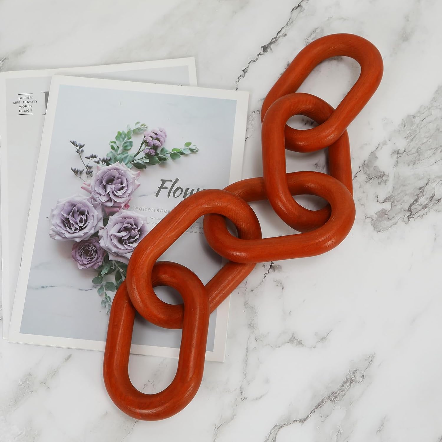Wood Chain Link Decor / Brown / 22"D x 3.9"W