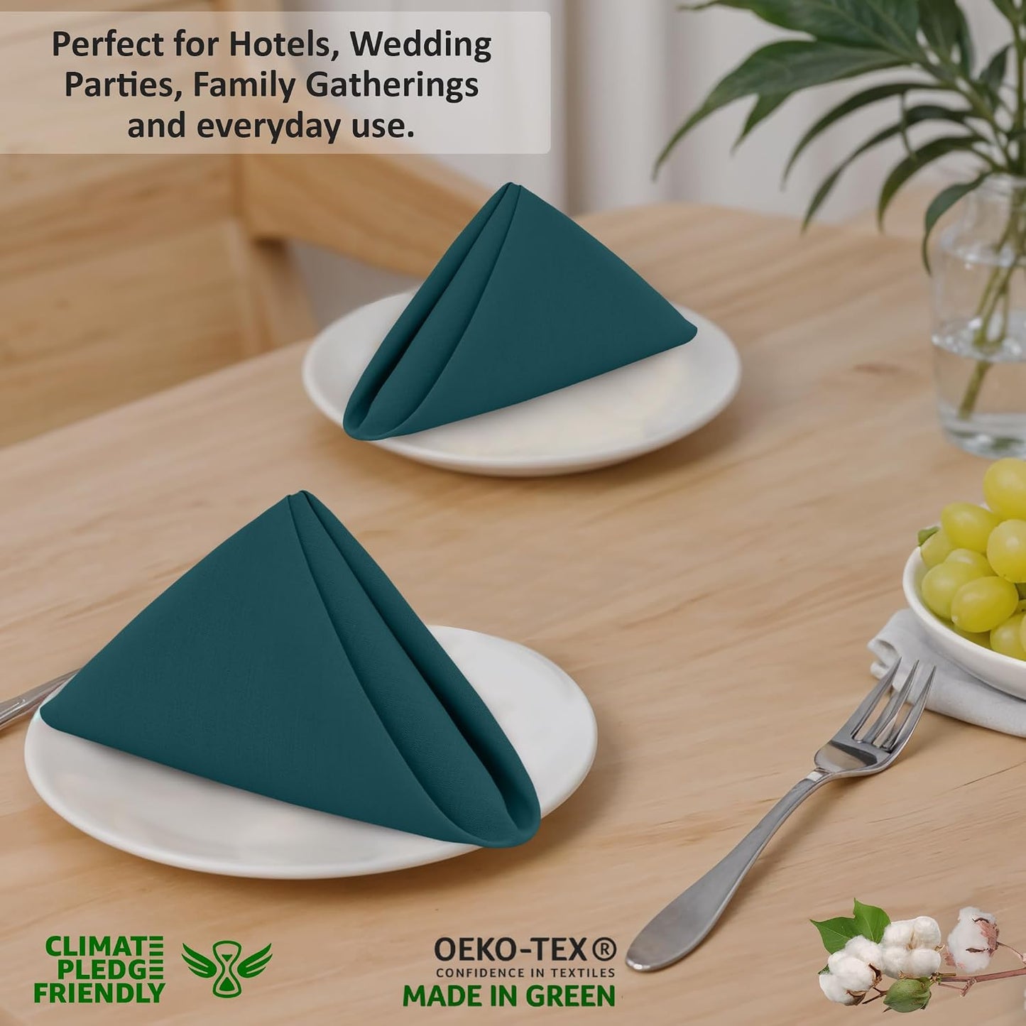 Ruvanti Cloth Napkins Set of 12, 100% Cotton 18”x18” - Deep Teal | Washable, Soft, Durable & Absorbent Everyday