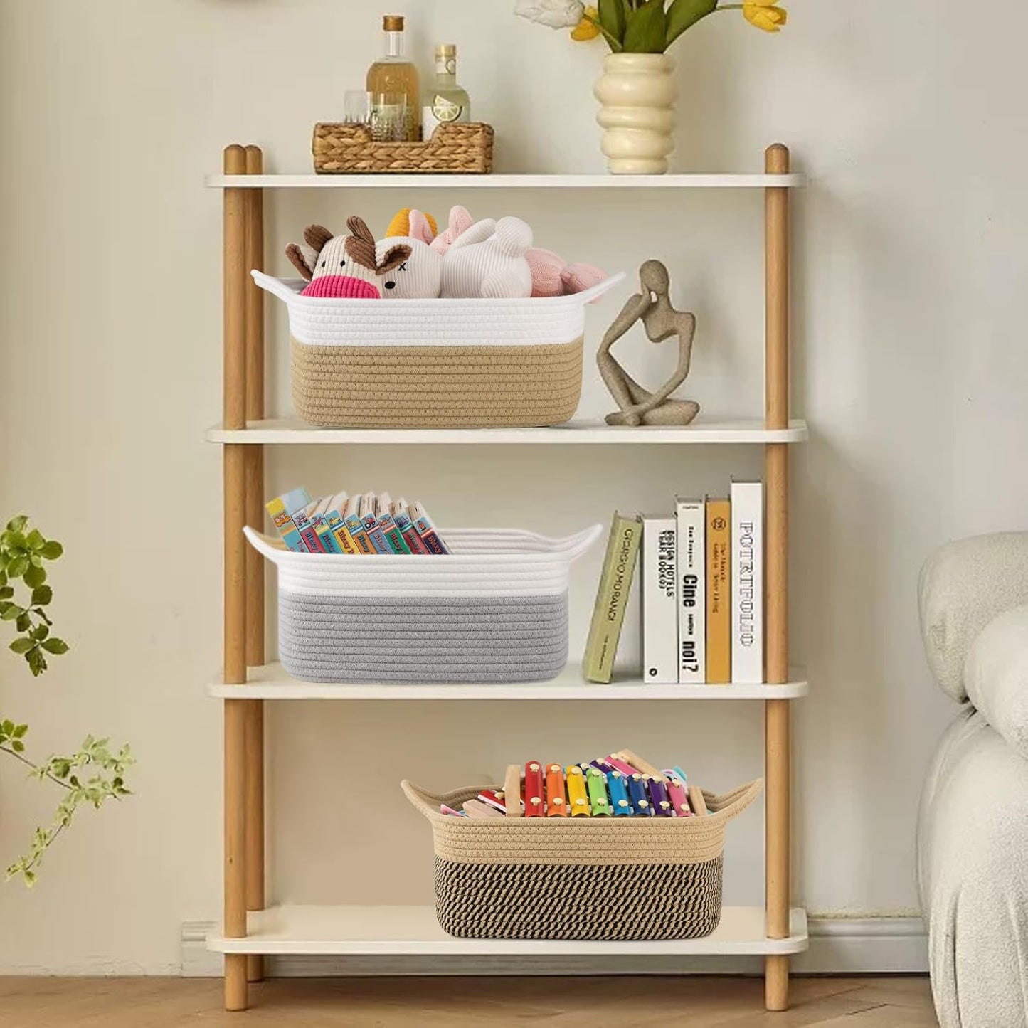 Woven Basket / Storage Baskets / Black & Yellow / Medium: 13.5l*10w*6h