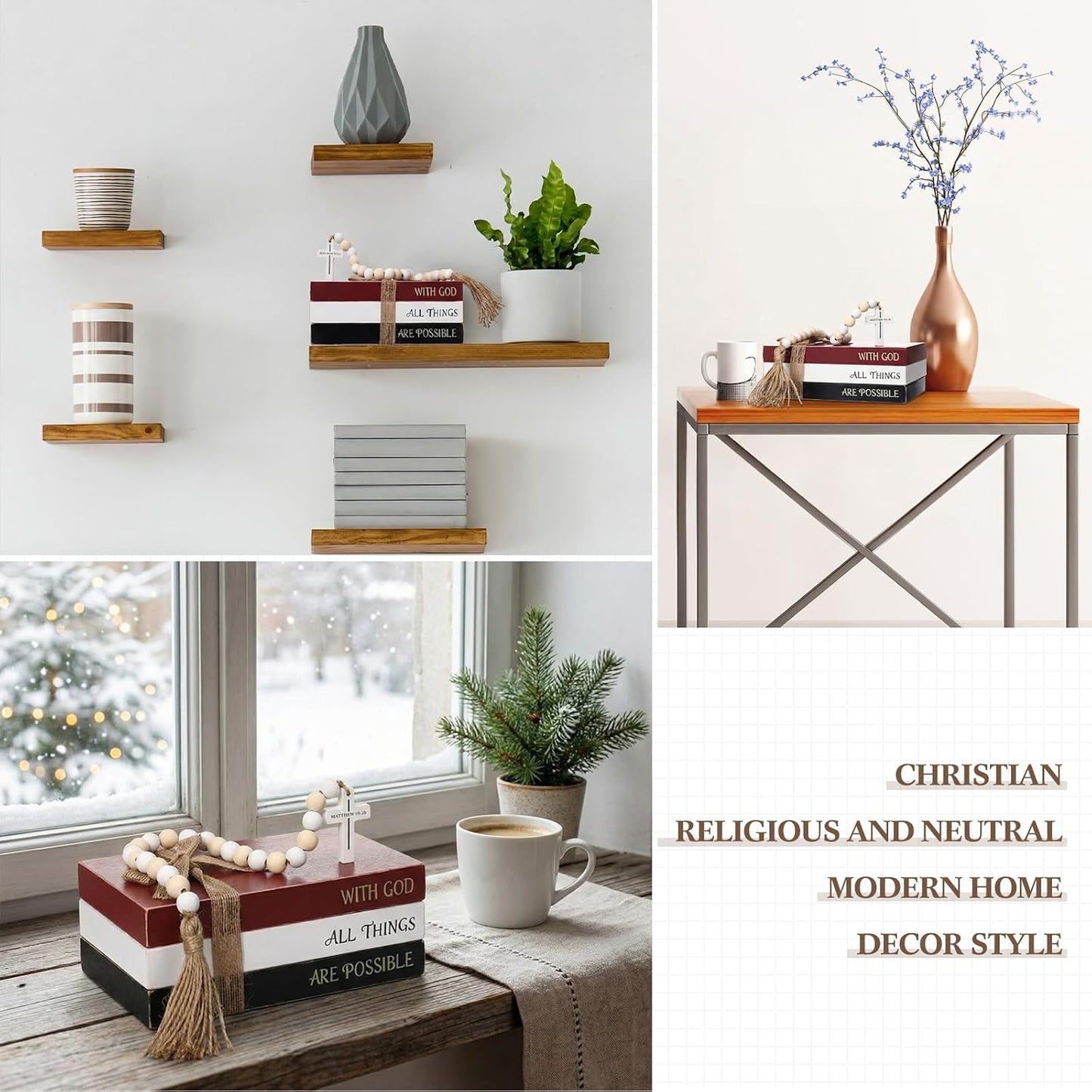 Wooden Farmhouse Decorative Books / Christian / White / Set of 4