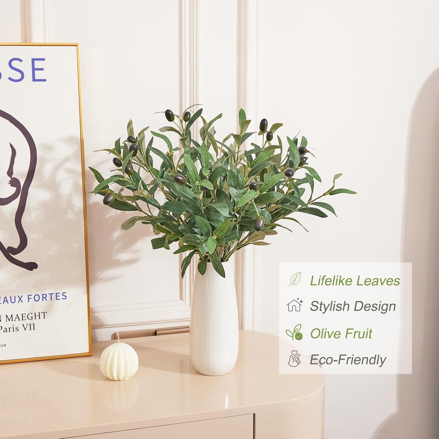 Faux Olive Branches for Vase Fake Plants / Green / Set of 5