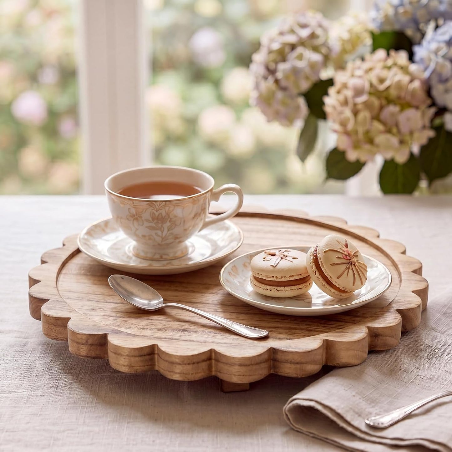 Scalloped Wood Riser Tray Soap Rustic Bathroom Decoration / Natural Wood / Round / Set of 10