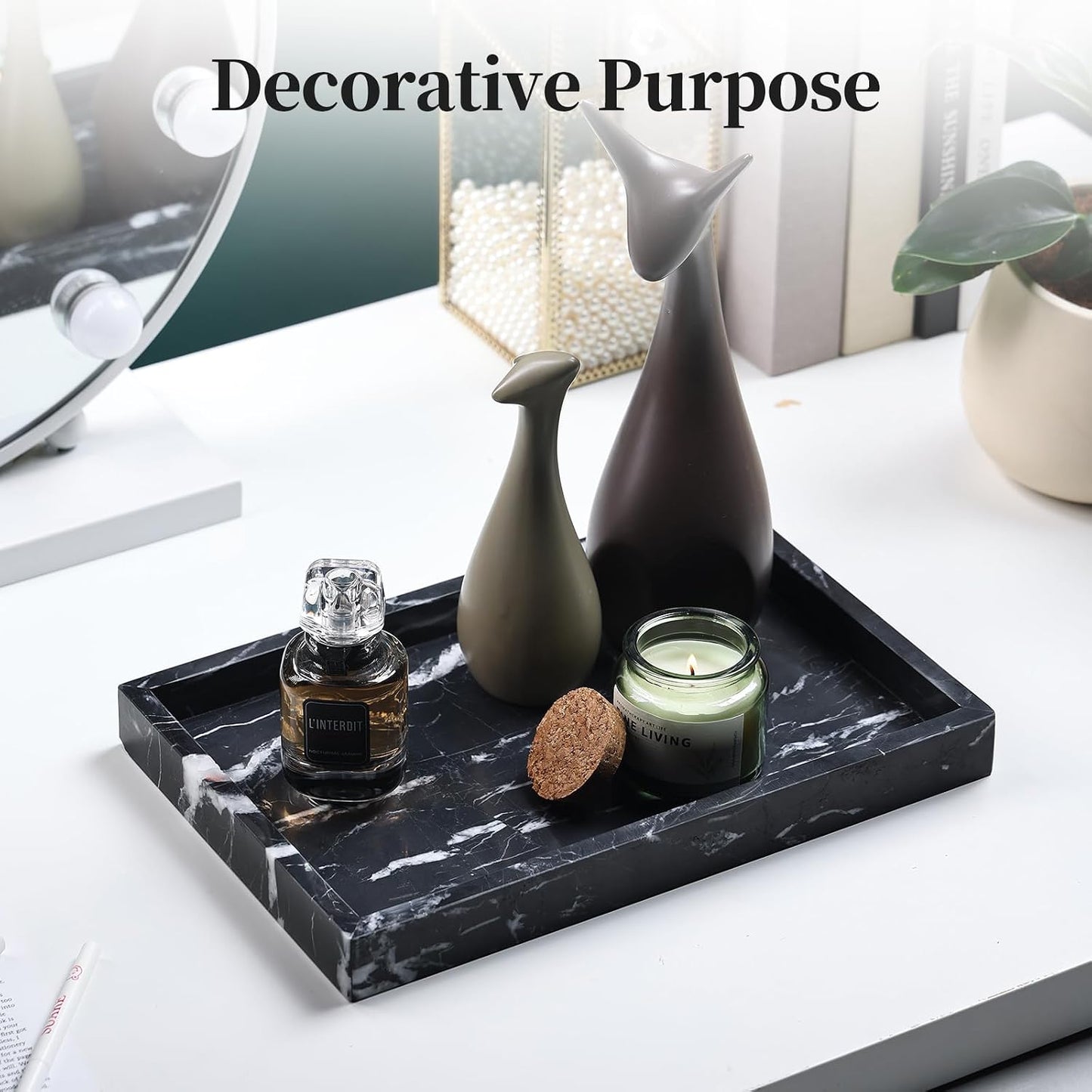 Storage Trays / Real Natural Marble Tray / 12 x 8 x 1.2 / Black