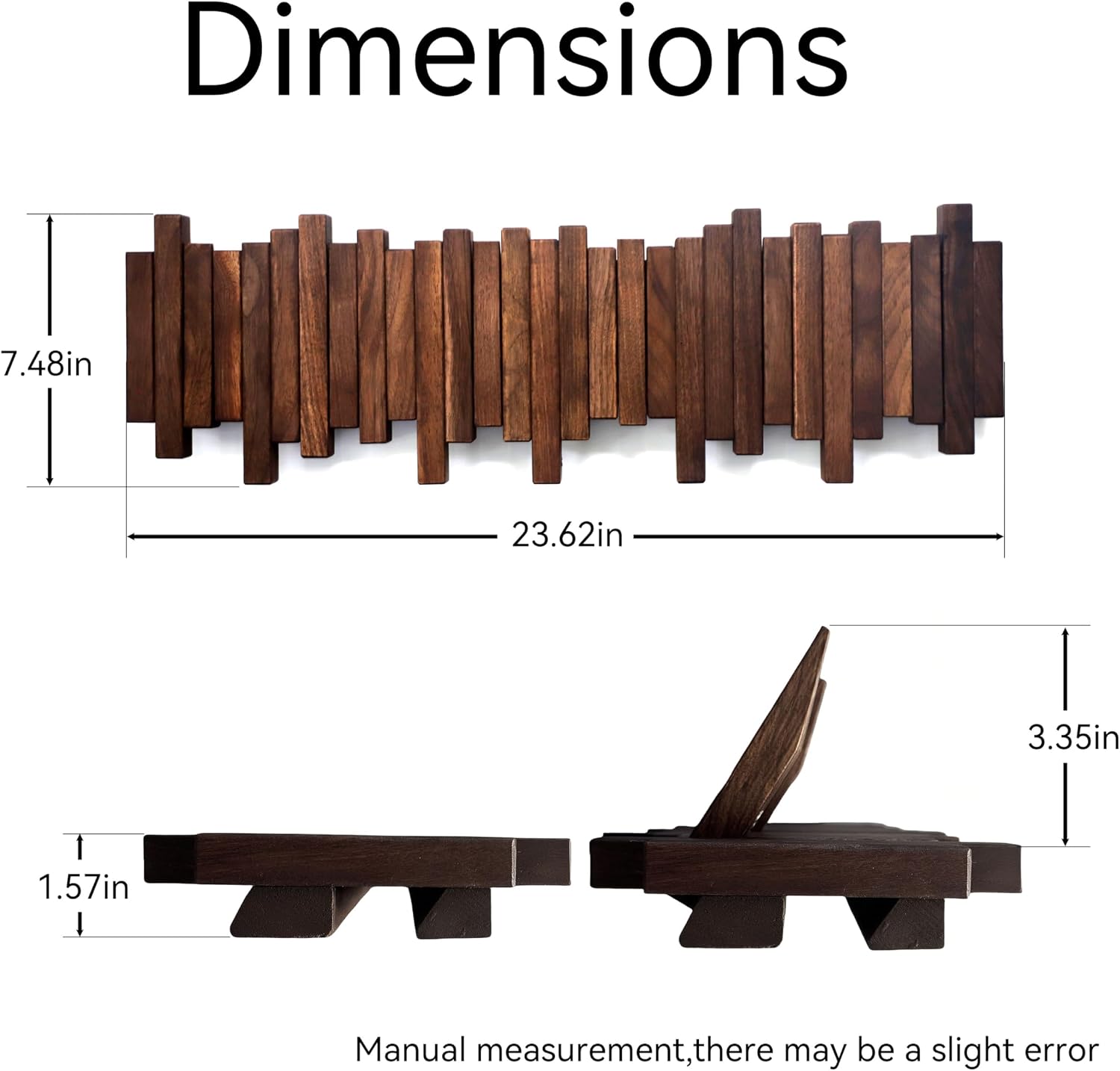 Hardwood Piano Coat Rack| Flip Down Wall Hook Rack 6 Hooks|Heavy Duty Coat Hooks.Made of Acacia Wood (Wood Wax Oil Dyed