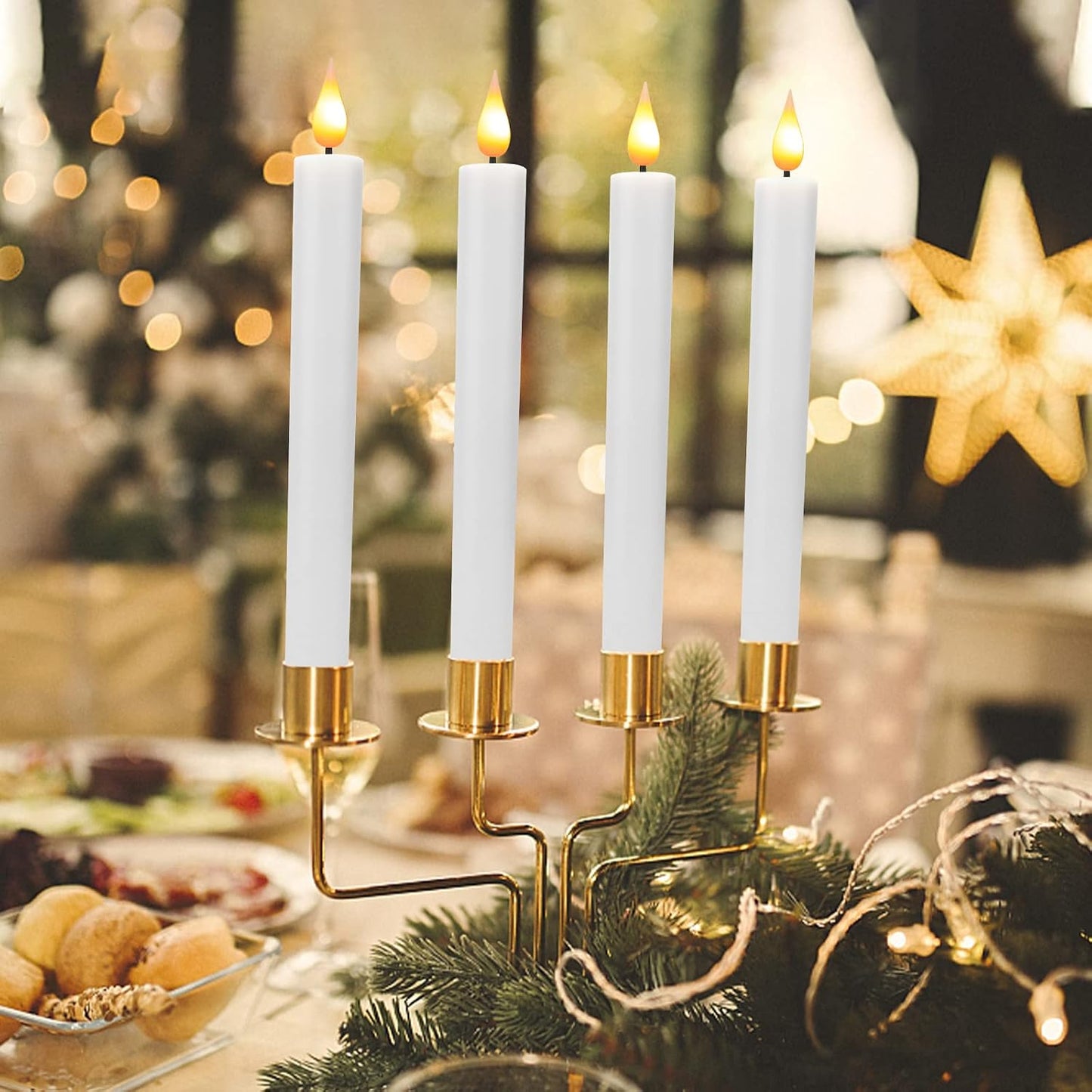 Flameless Window Candles with Remote Timer 10 PCS Battery Operated LED Flickering Taper Candle Lights with Removable