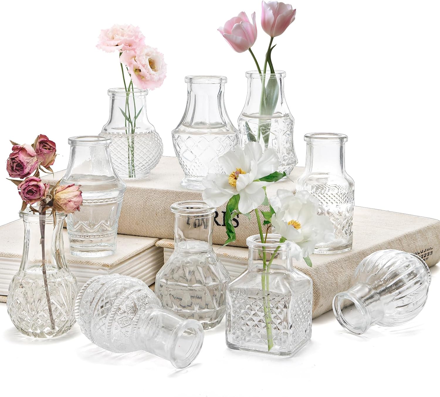 Vintage Mini Glass Vase Set Bulk / Clear / Set of 20