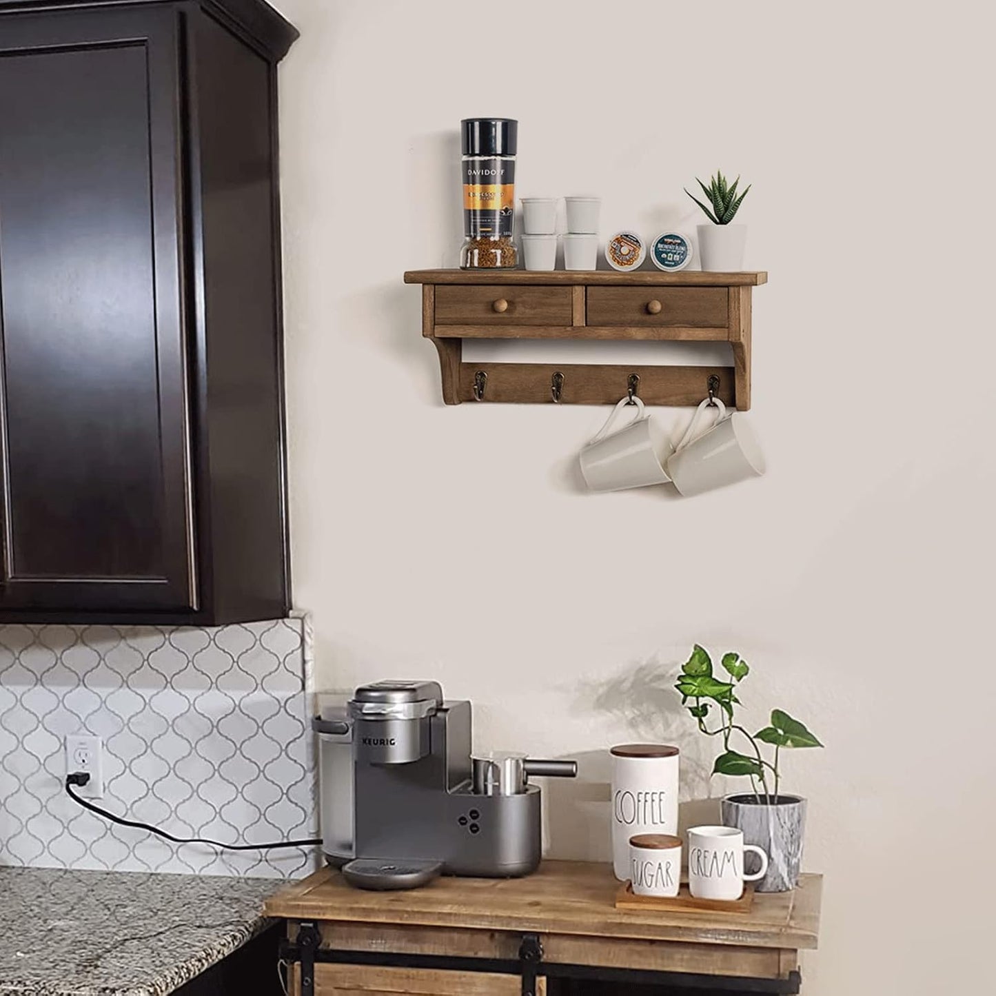 Emfogo Coat Hooks Mounted, Rustic Wood Coat Rack Mount Shelf with Hooks, Farmhouse Coat Rack with Shelf & Coat Hook for