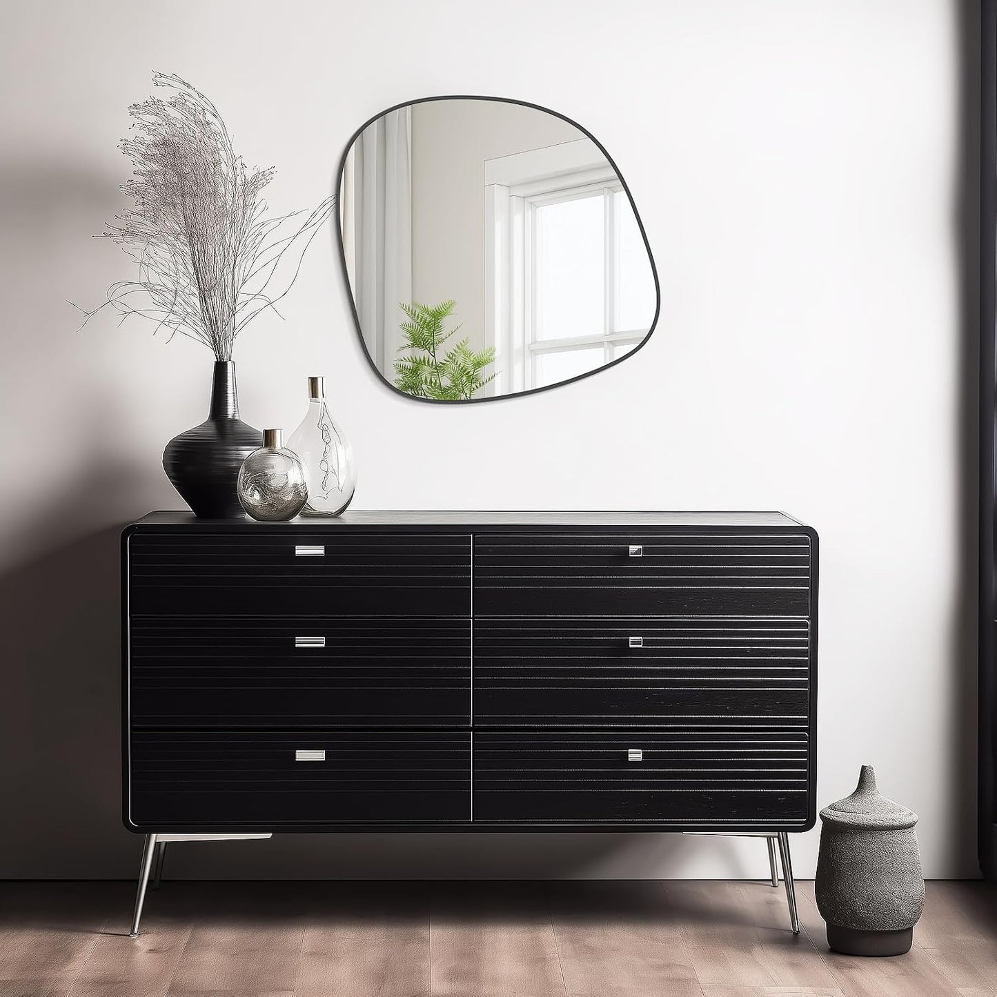 Irregular Wall Mirror / Black New / 27"L x 26"W