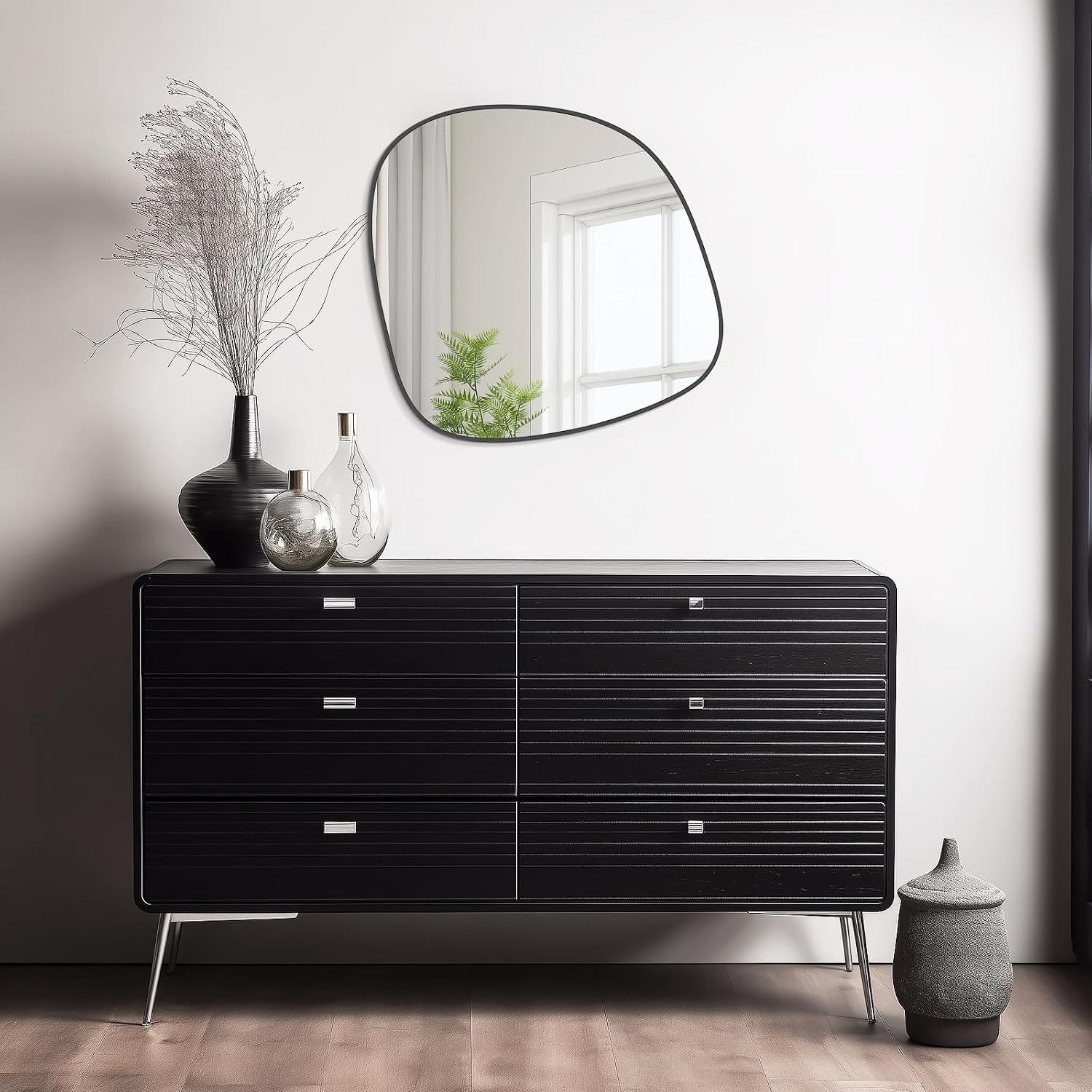 Irregular Wall Mirror / Black New / 27"L x 26"W