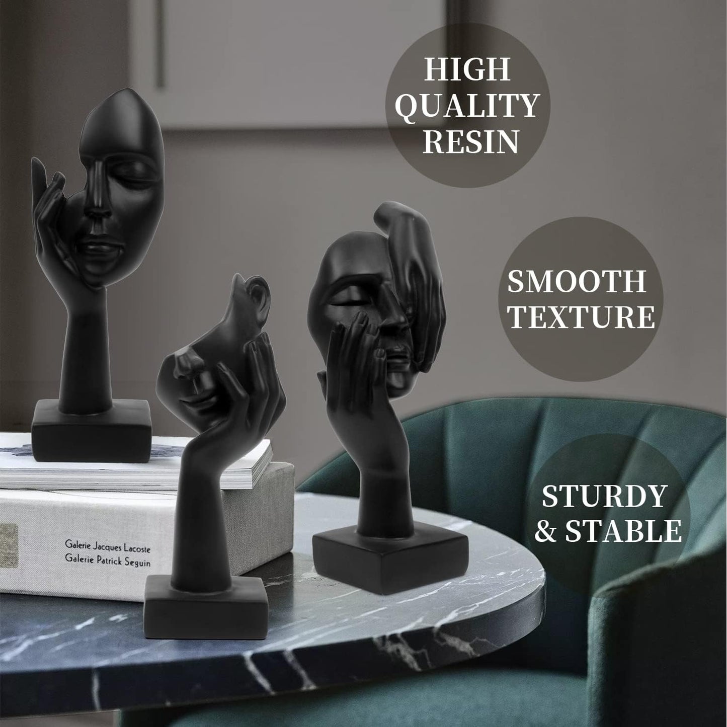 Thinker Statue / Collectible Figurines / Black-2 / Set of 3