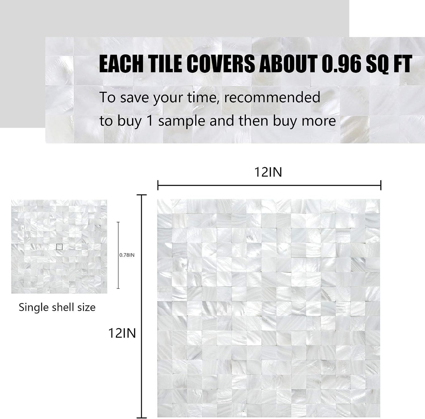 Mother of Pearl Self Adhesive Wall Tiles / White / Set of 10