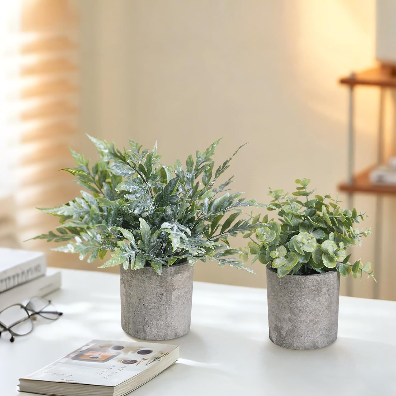 Mini Potted Fake Plants Artificial Plastic Indoor Eucalyptus Plants / Green / Set of 3