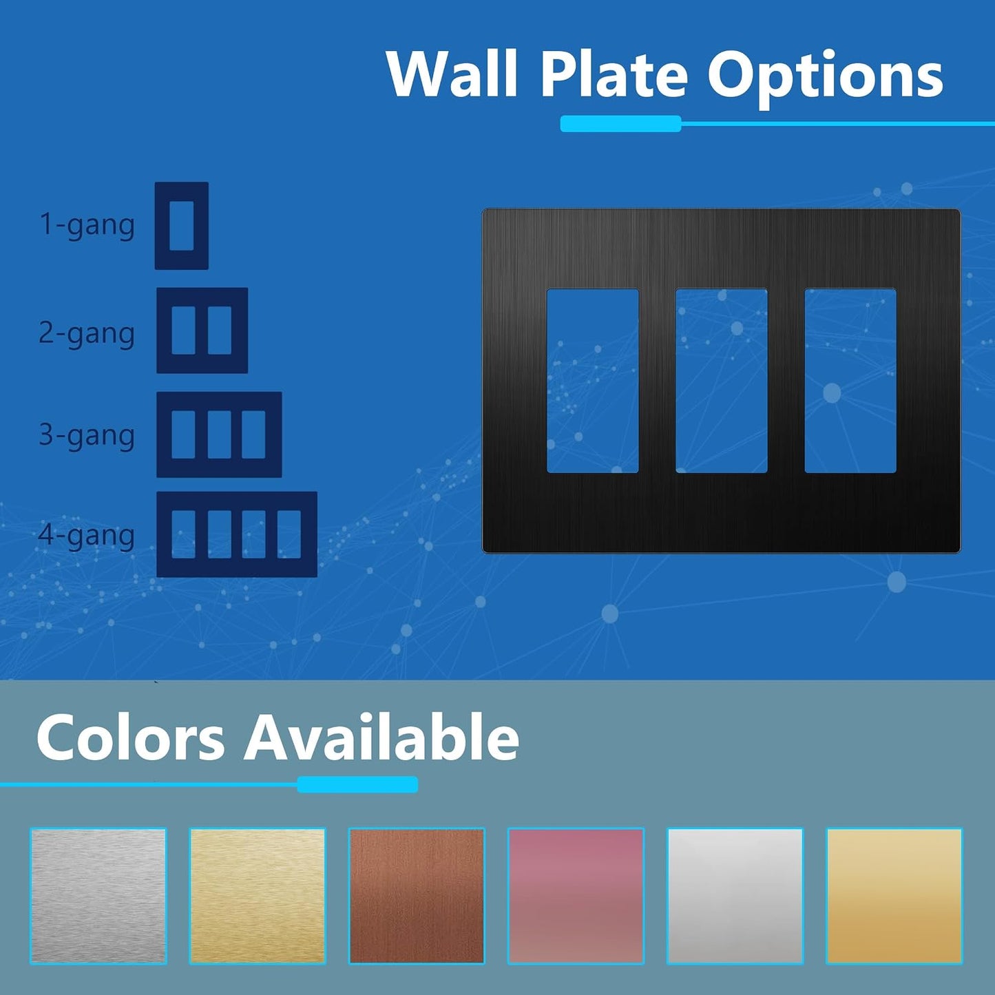 LIDER Screwless Metal-Surface Wall Plate, Mid-Size 3-Gang, Stainless Steel | Temperature And Impact Resistant