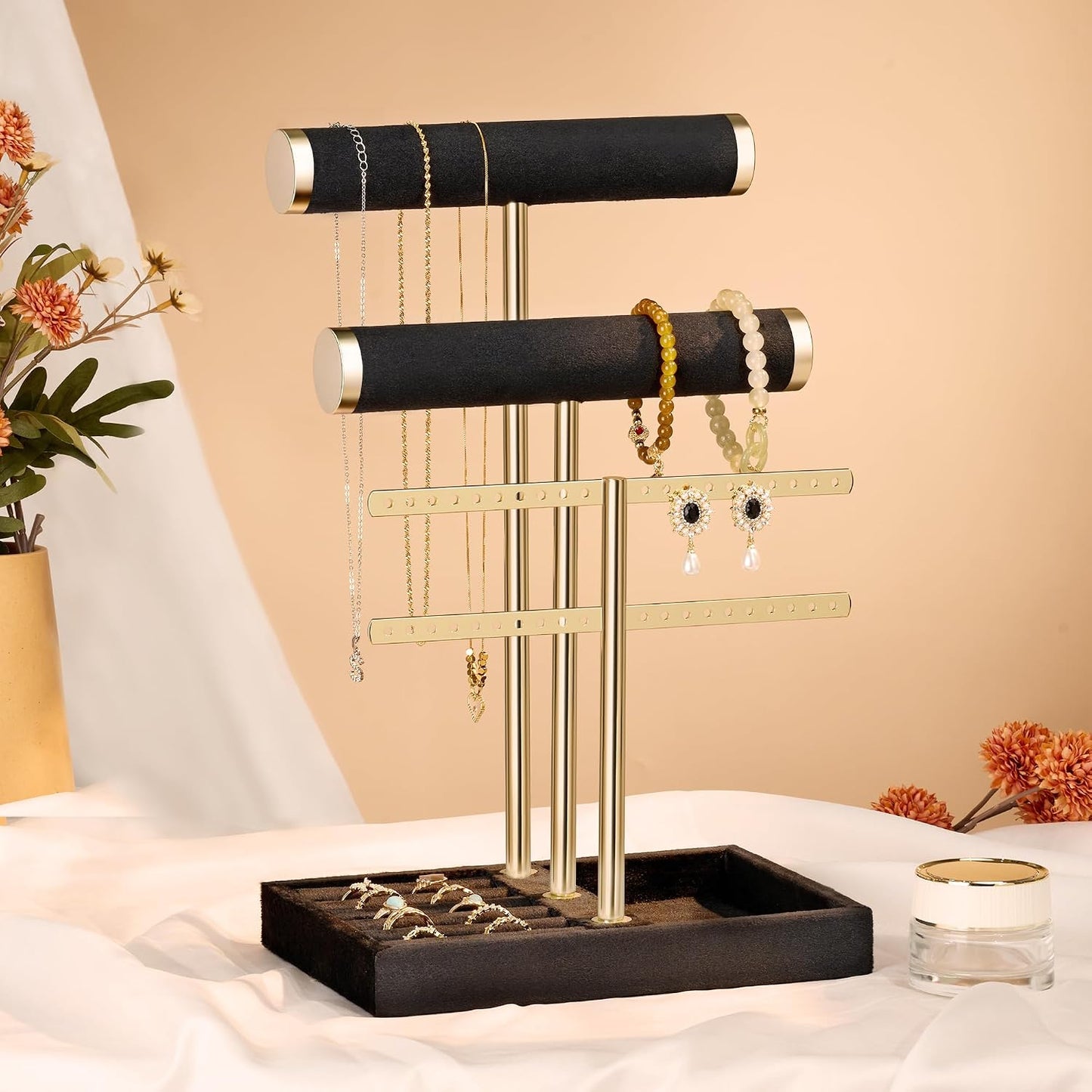 Detachable T Bar Velvet Bracelet Holder / Black / Standard