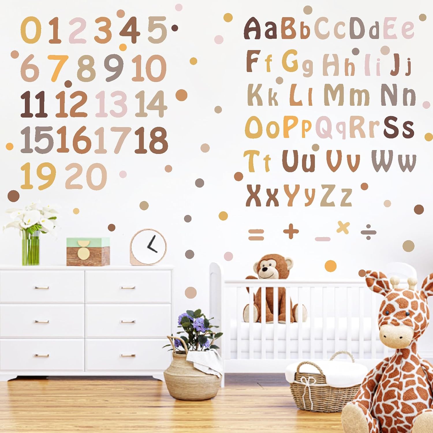 Alphabet Wall Decals Neutral Number Wall Decals Peel and Stick Watercolor Letter Decal ABC / Boho